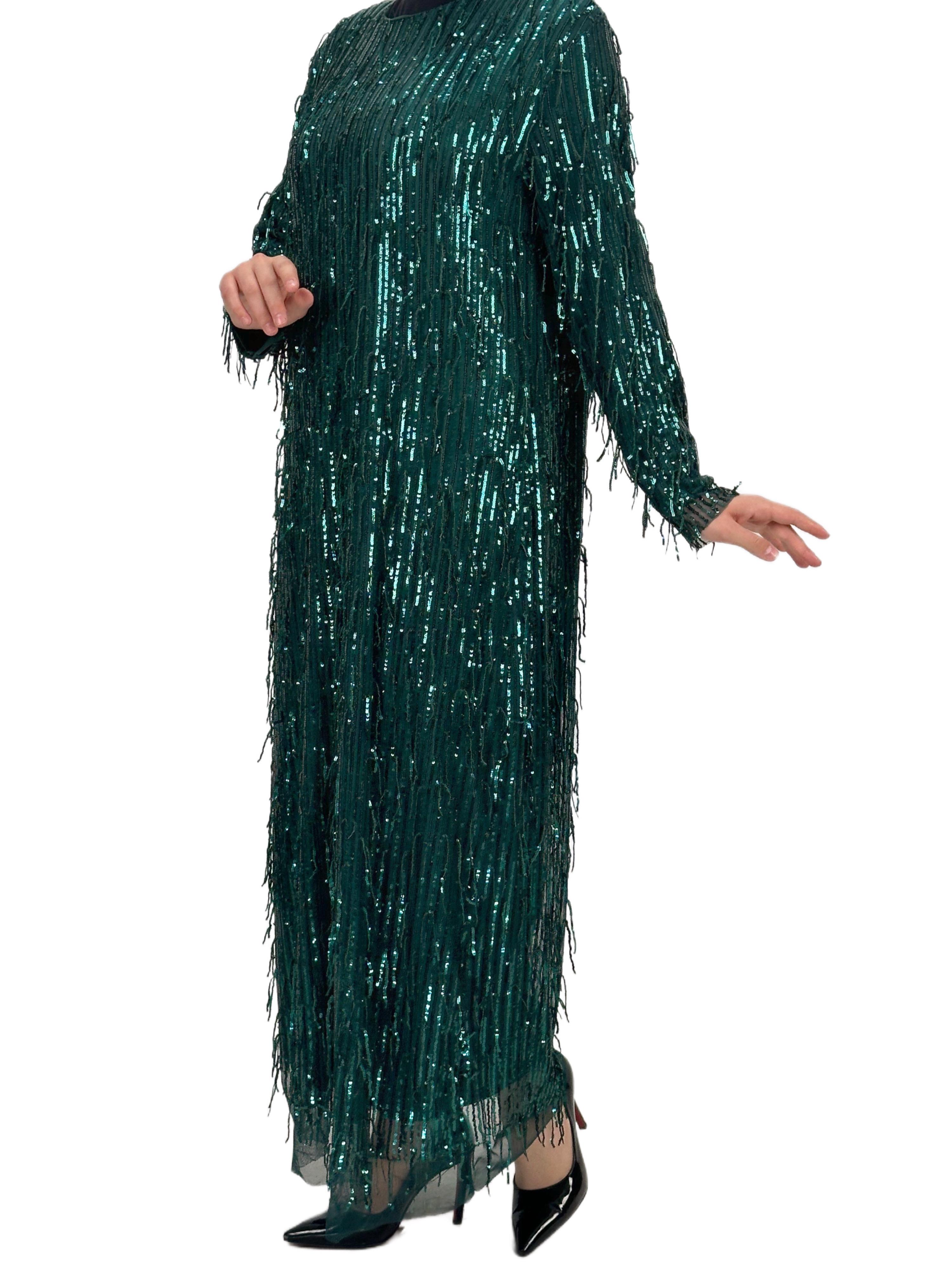 Pullu Abiye Elbise Zümrüt OTW4475