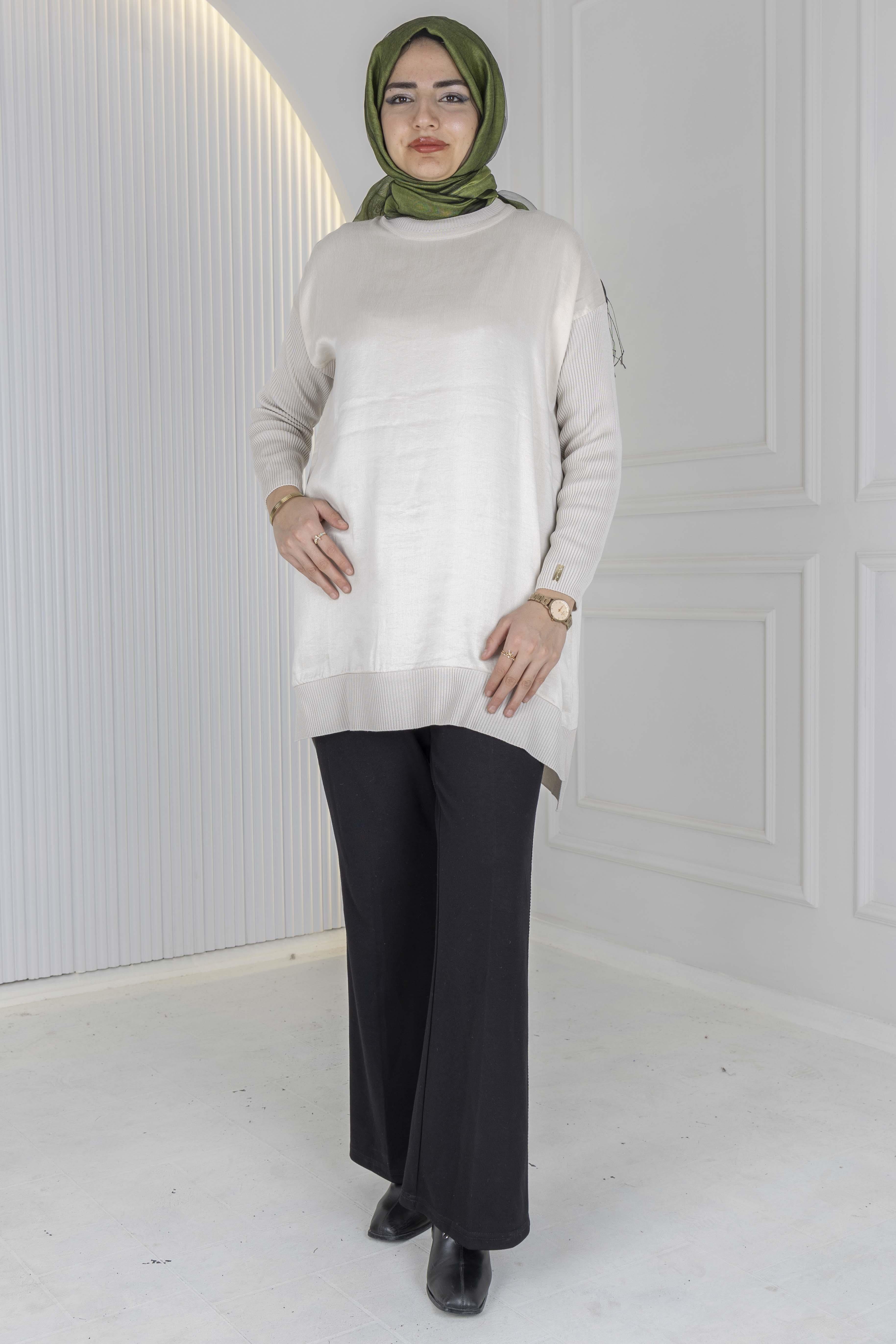 Rayon Kol İpek Qupra Tunik Bej OTW287