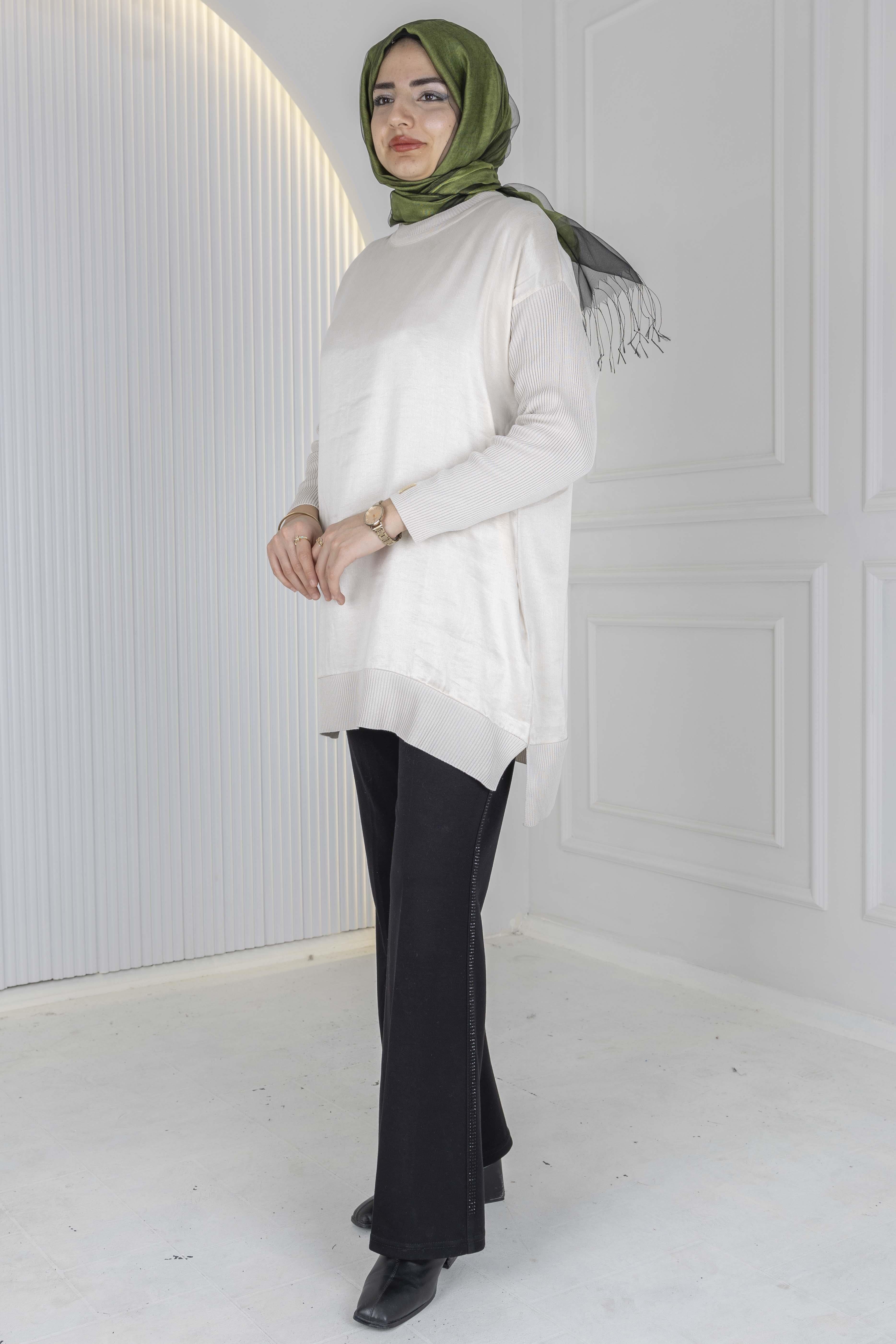 Rayon Kol İpek Qupra Tunik Bej OTW287