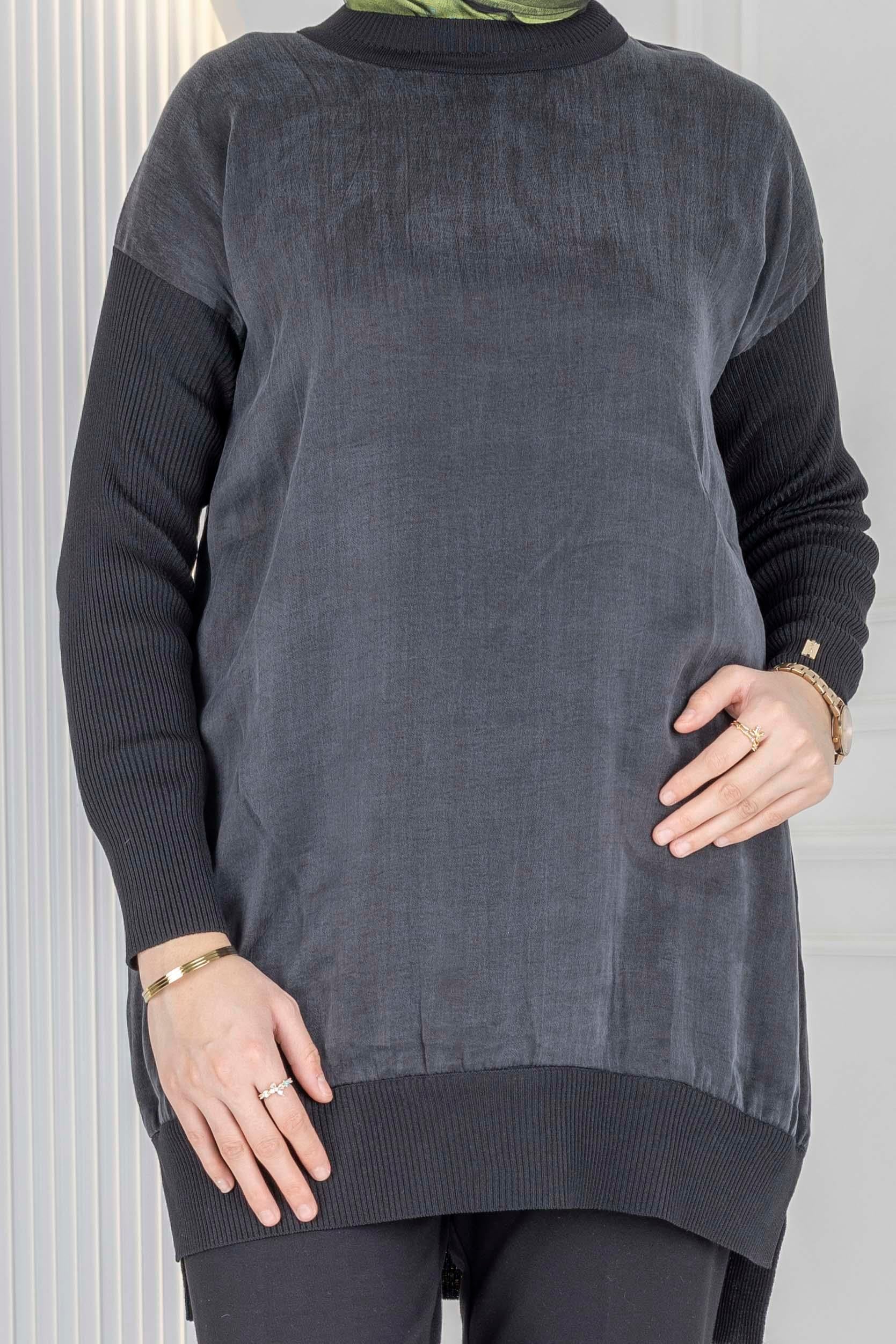 Rayon Kol İpek Qupra Tunik Siyah OTW287