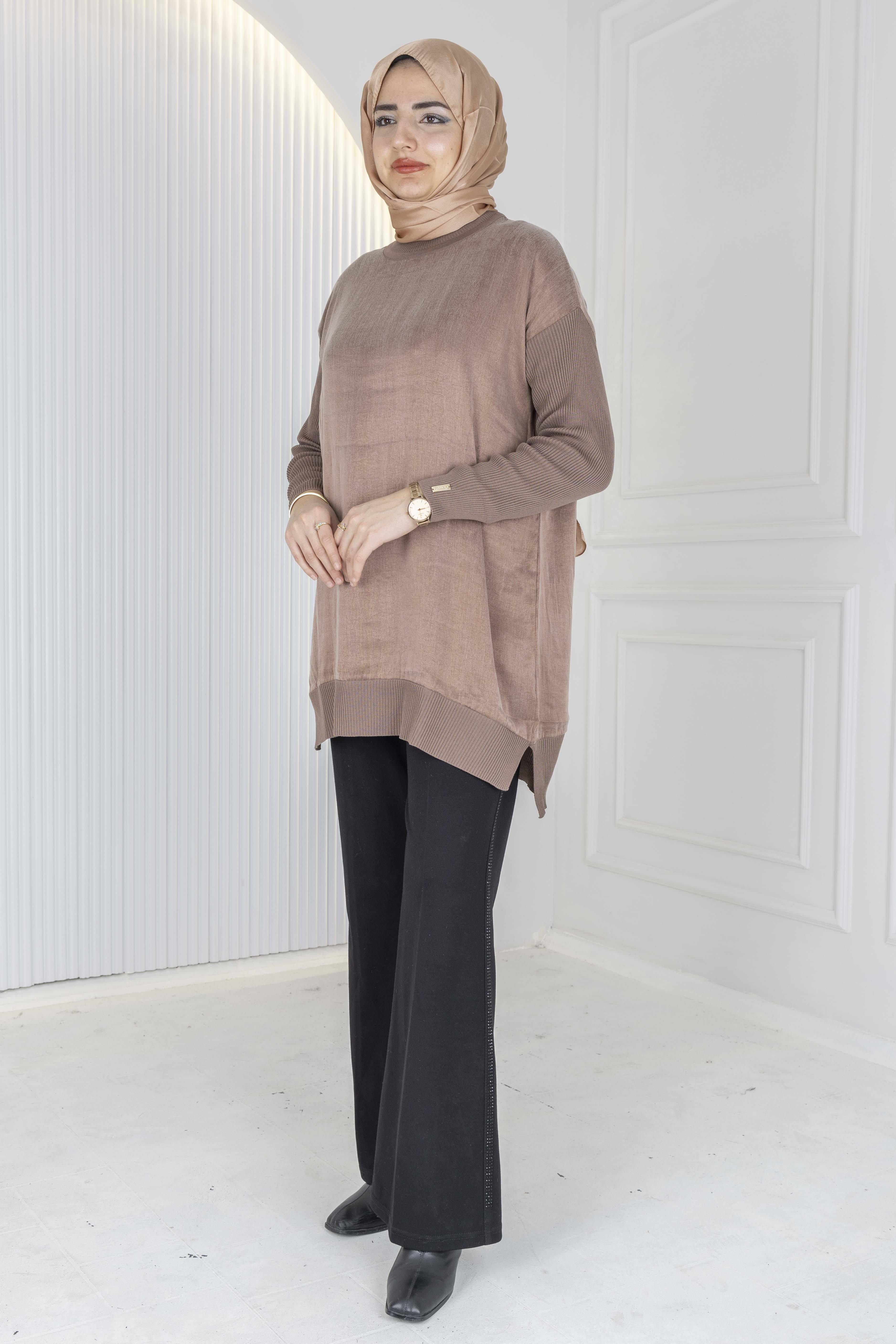 Rayon Kol İpek Qupra Tunik Vizon OTW287
