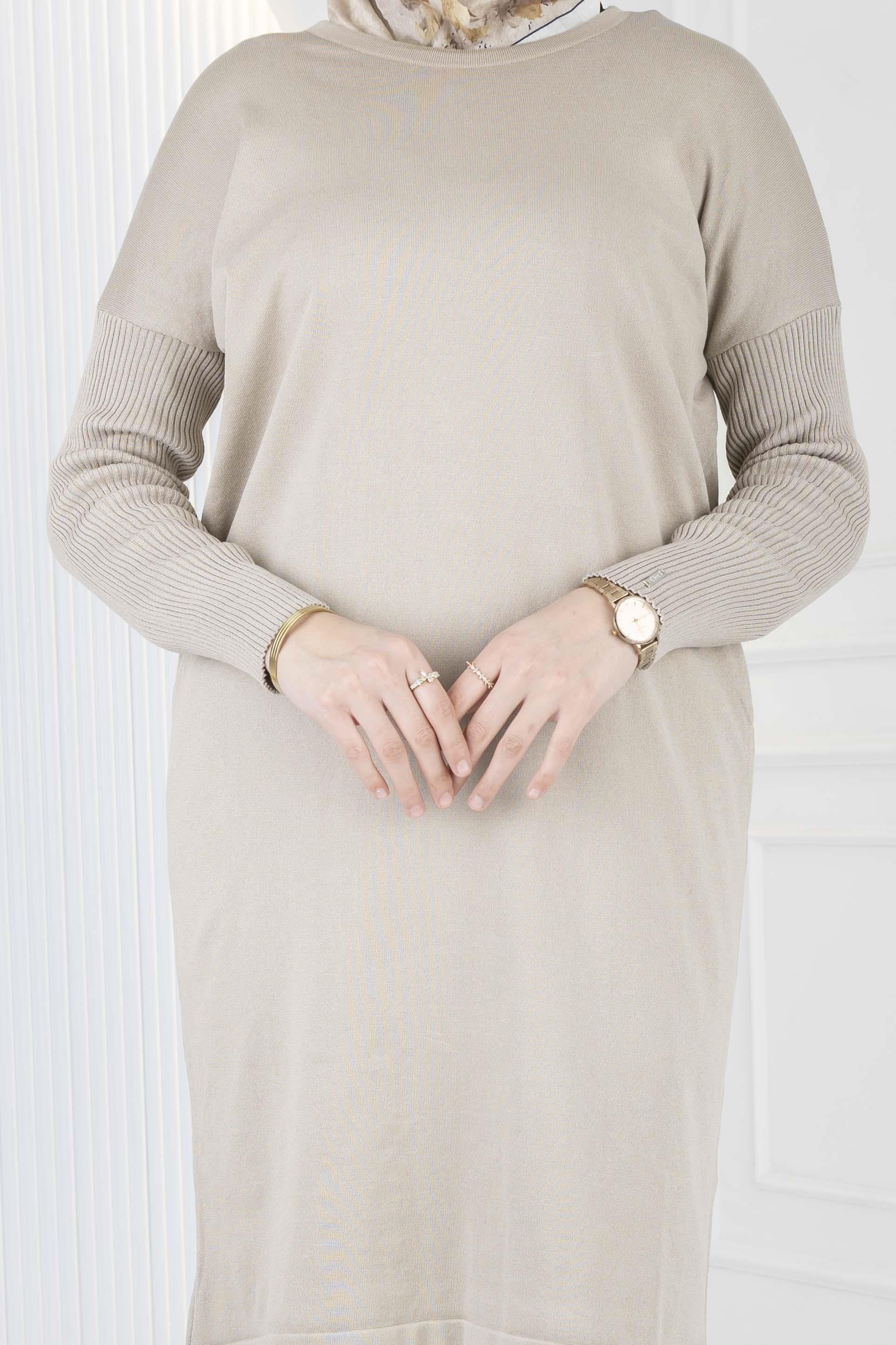 Rayon Kollu Merserize Triko Tunik Bej OTW118