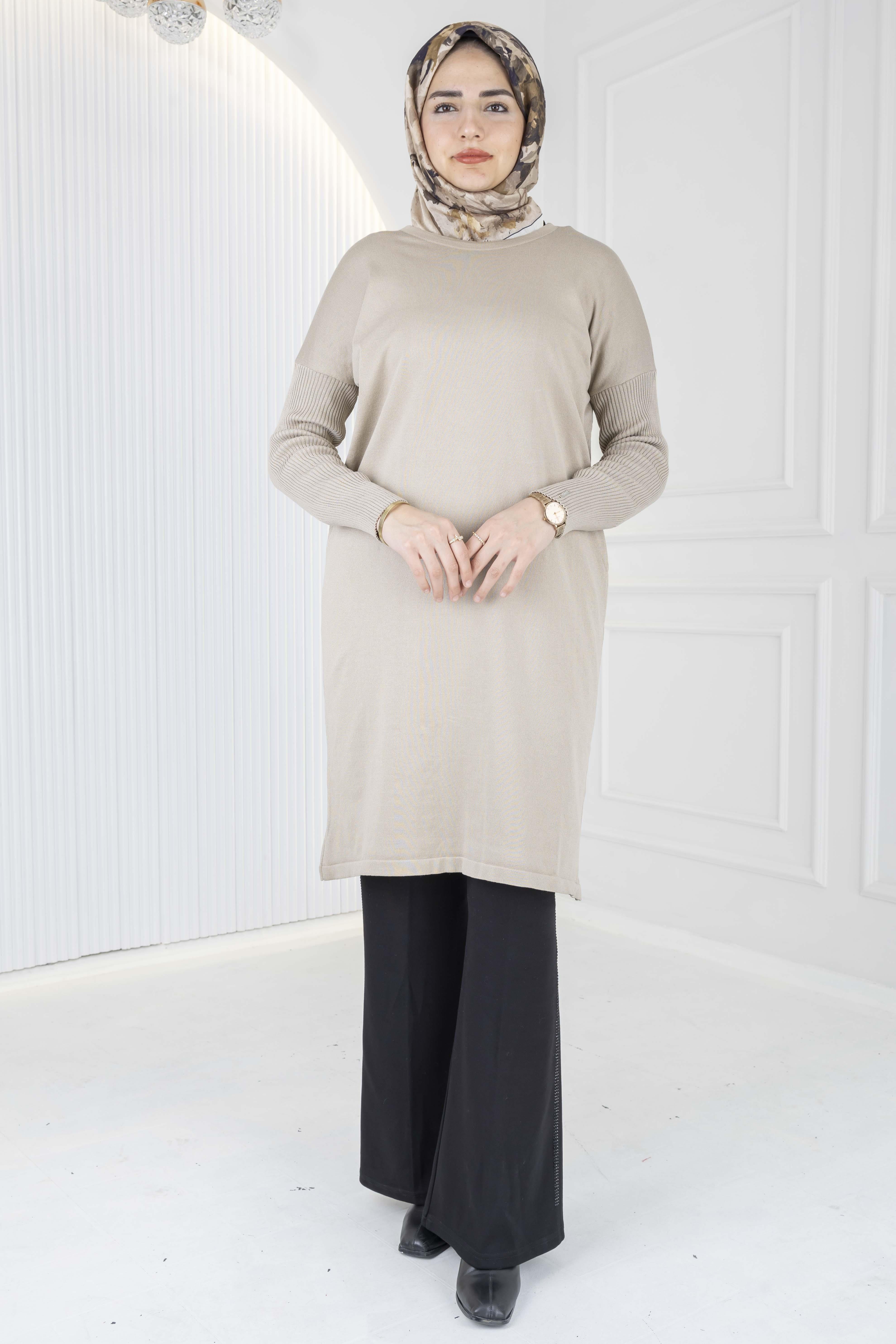 Rayon Kollu Merserize Triko Tunik Bej OTW118