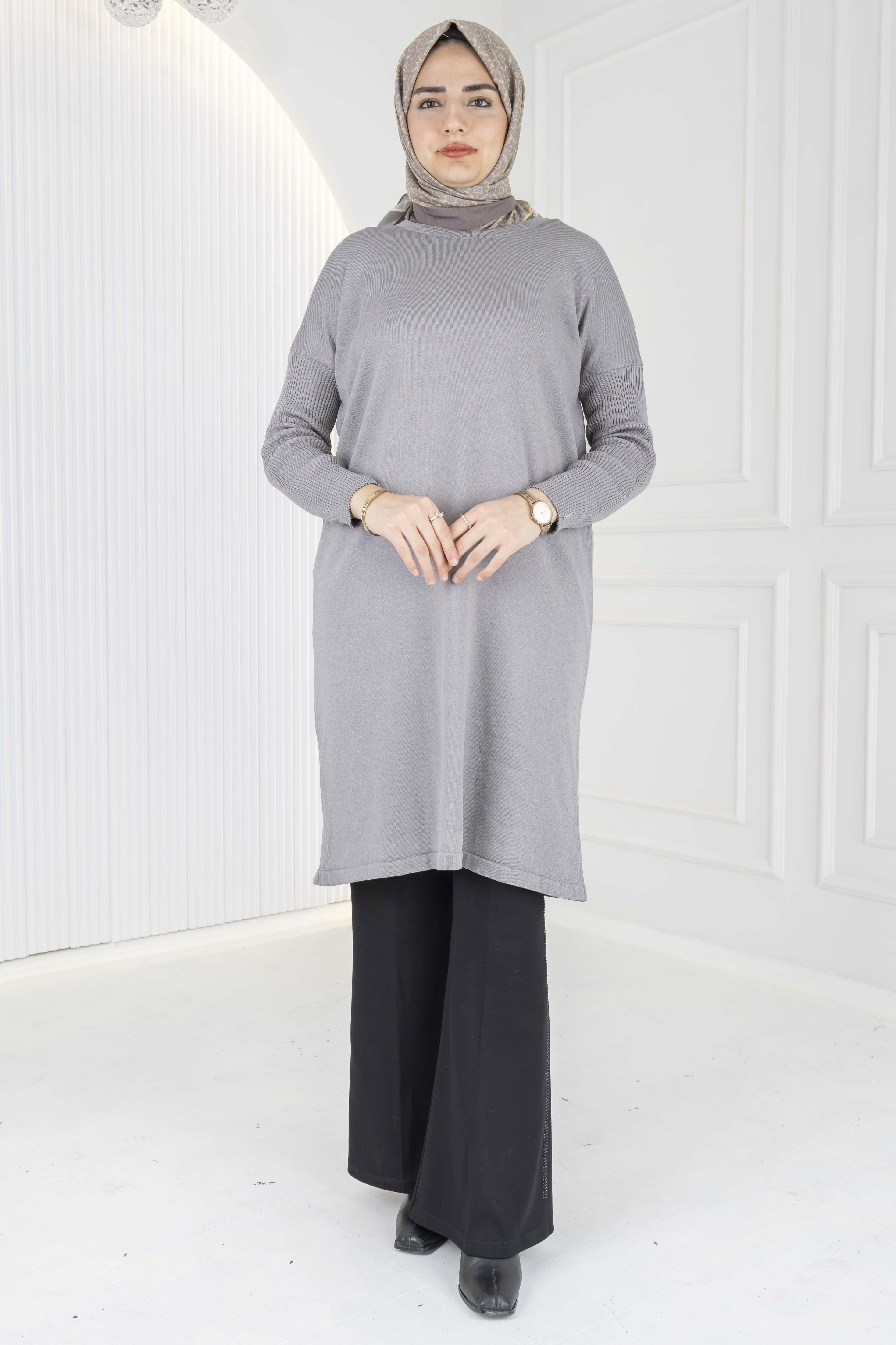 Rayon Kollu Merserize Triko Tunik Gri OTW118