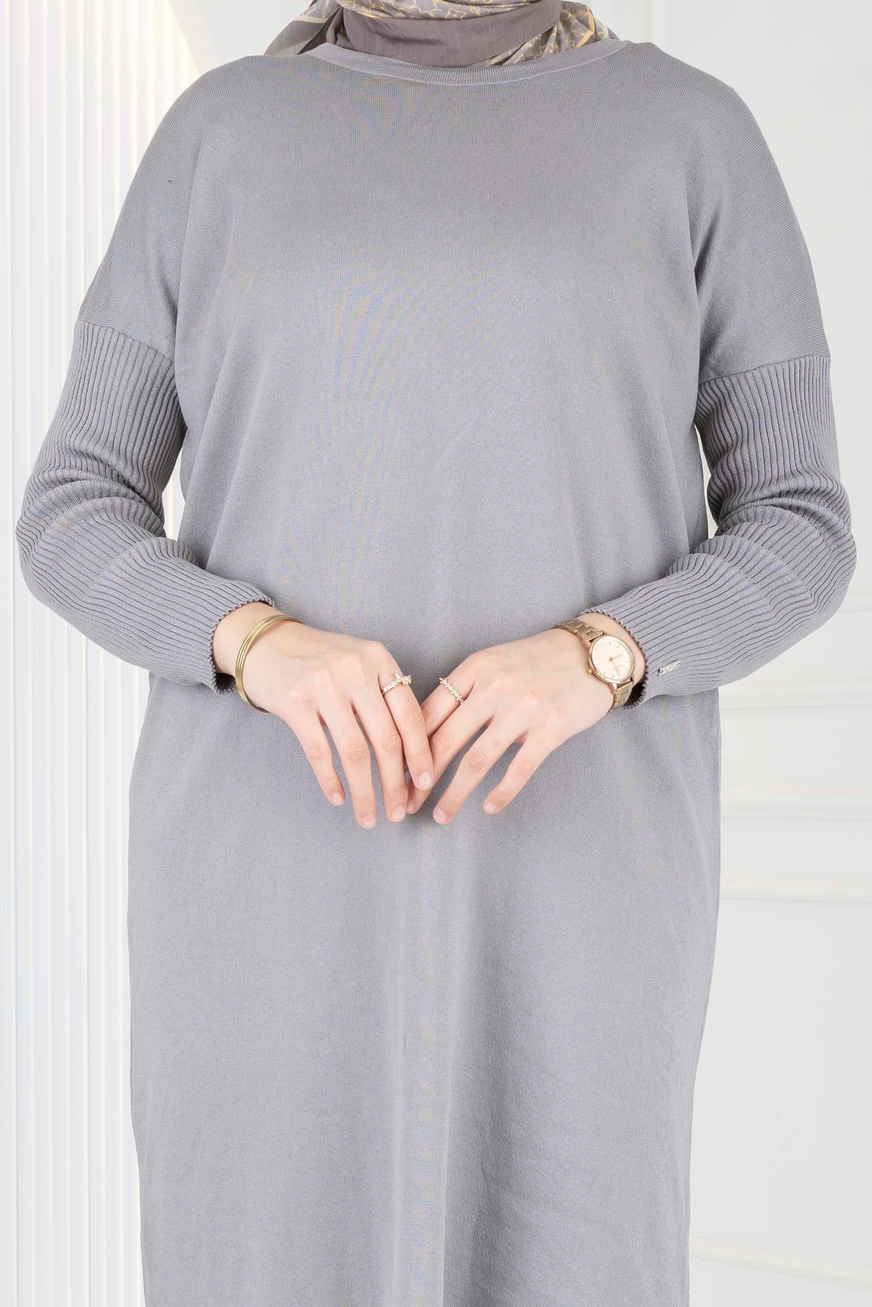 Rayon Kollu Merserize Triko Tunik Gri OTW118