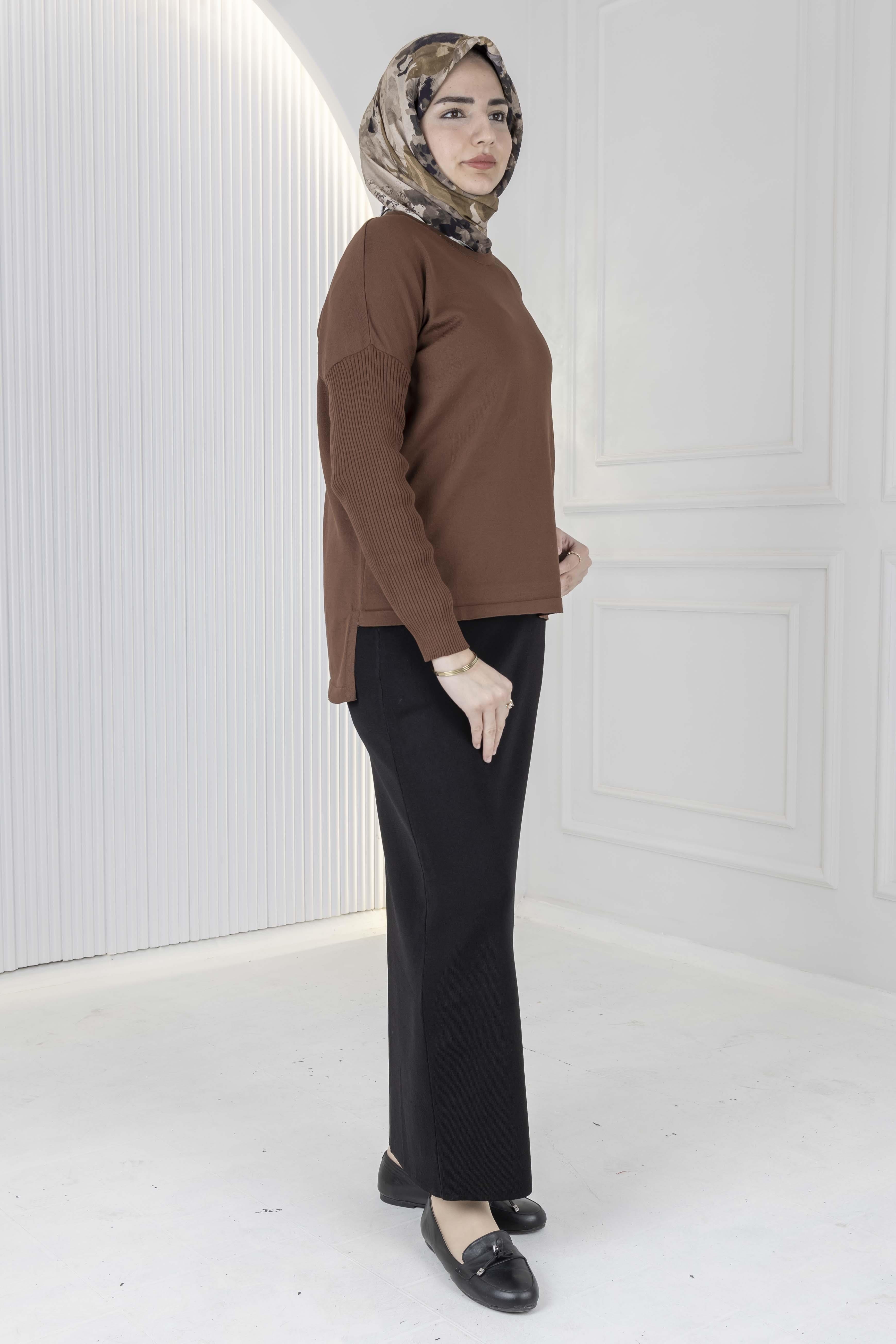 Rayon Kollu Merserize Triko Tunik Kahve OTW122