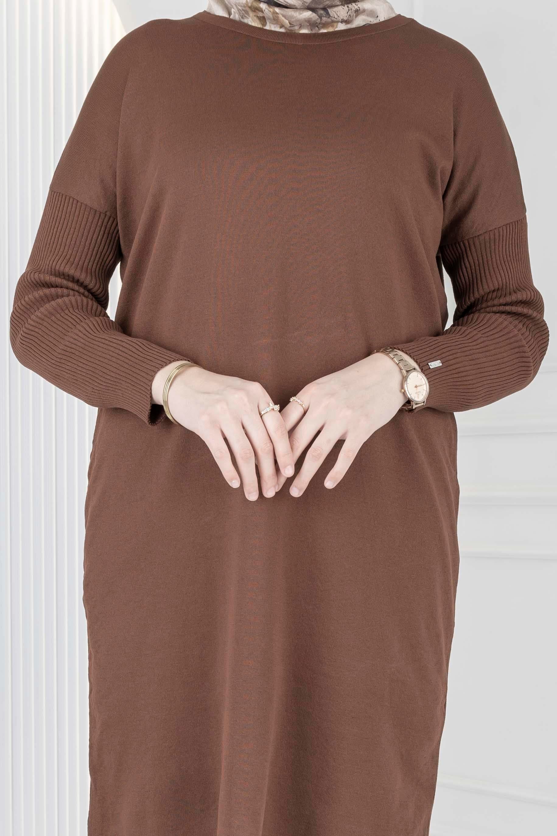 Rayon Kollu Merserize Triko Tunik Kahve OTW118