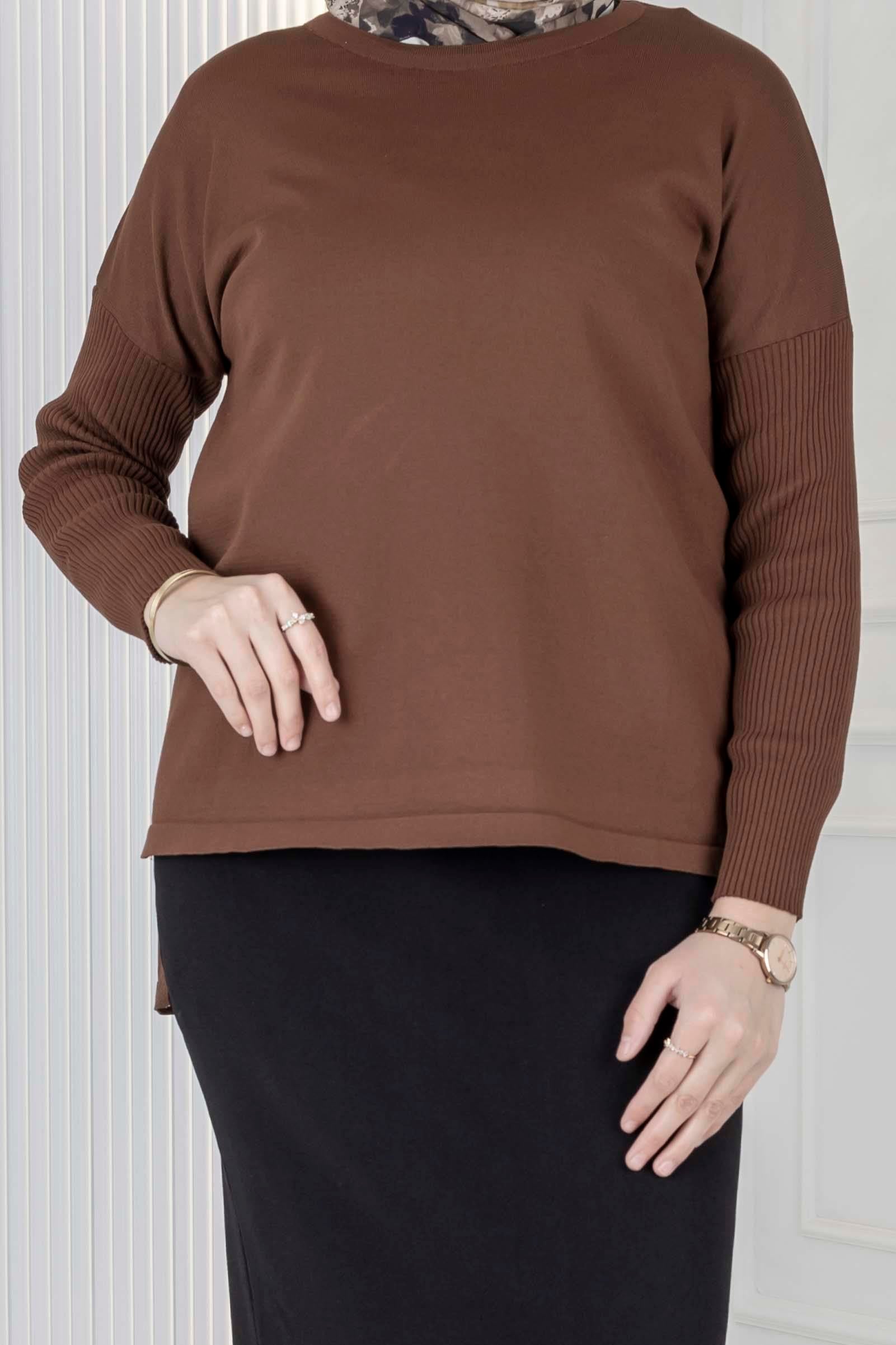 Rayon Kollu Merserize Triko Tunik Kahve OTW122