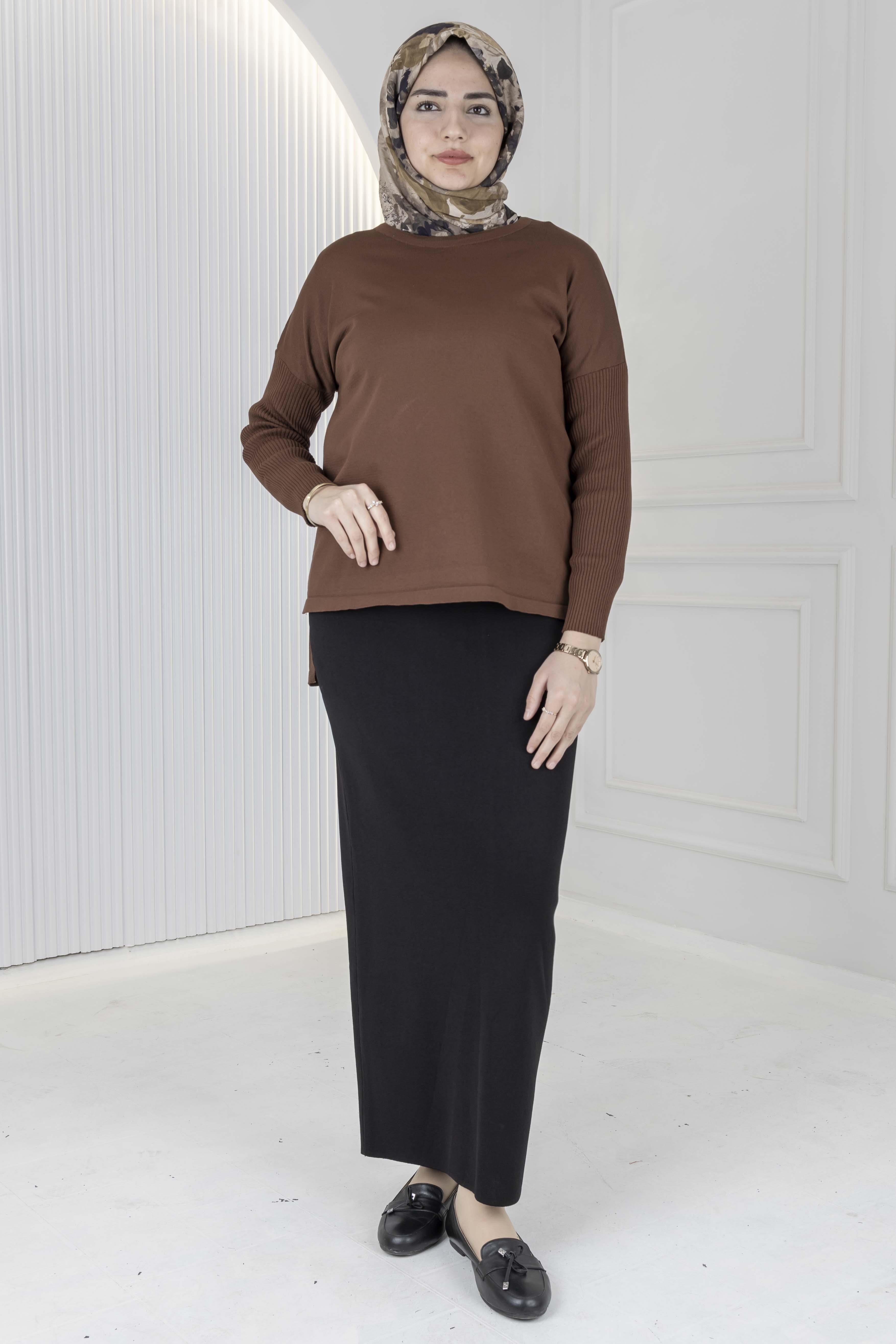 Rayon Kollu Merserize Triko Tunik Kahve OTW122