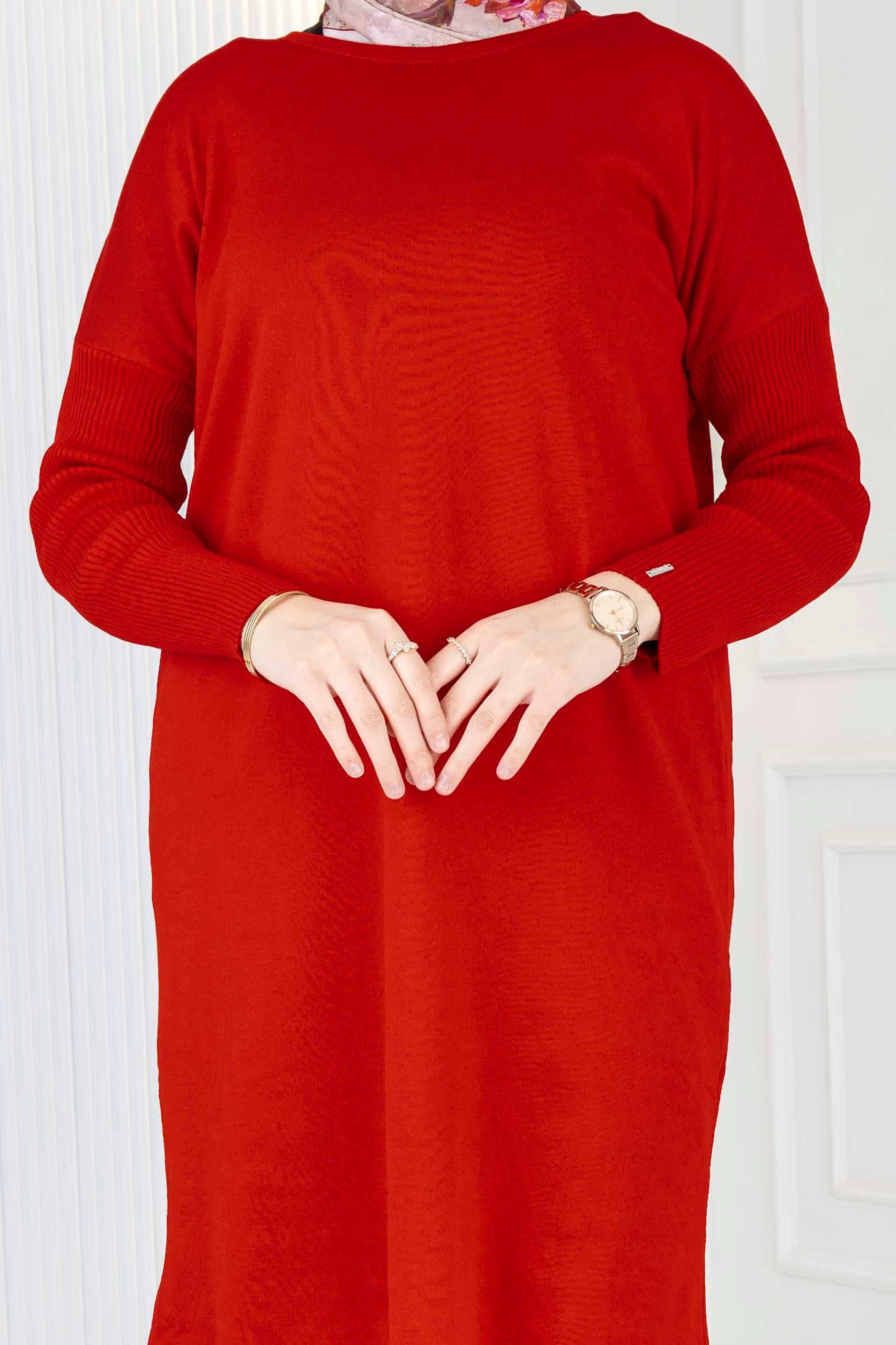 Rayon Kollu Merserize Triko Tunik Kırmızı OTW118