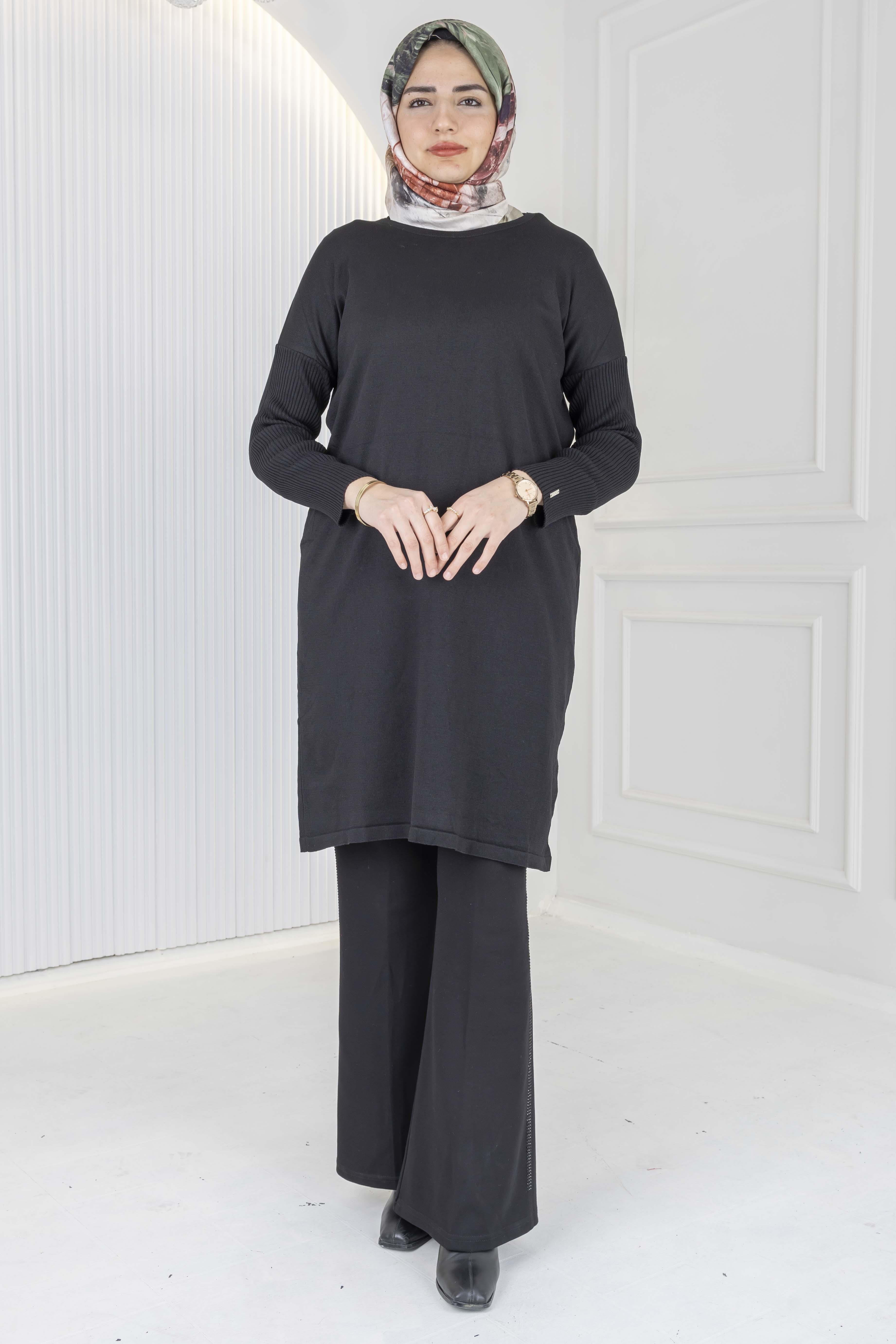 Rayon Kollu Merserize Triko Tunik Siyah OTW118