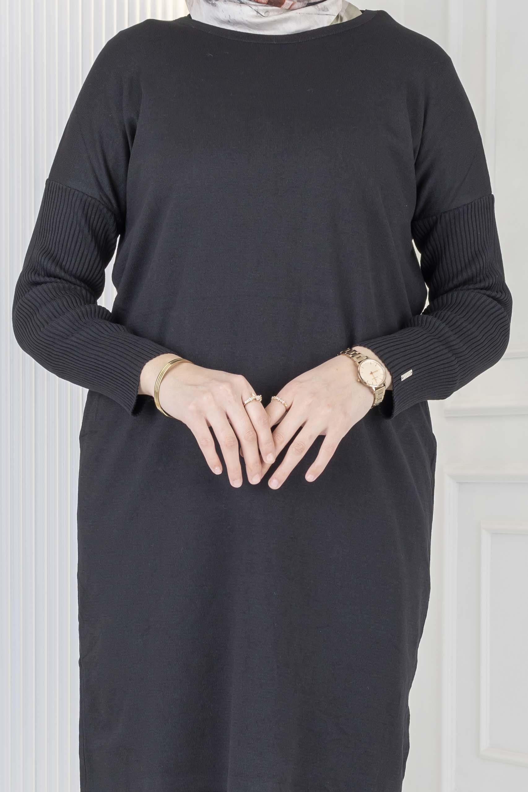 Rayon Kollu Merserize Triko Tunik Siyah OTW118