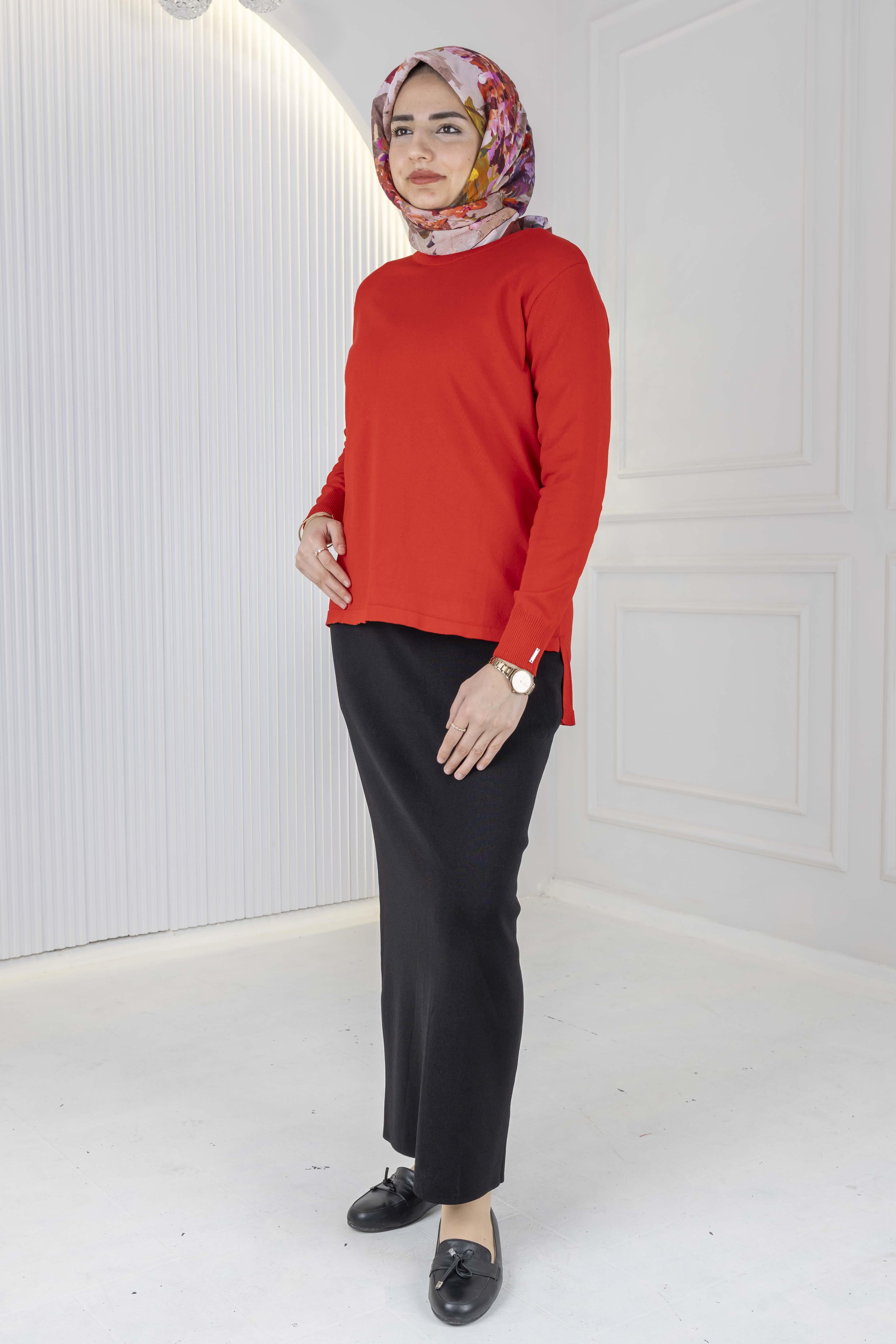 Rayonsuz Merserize Triko Tunik Kırmızı OTW122