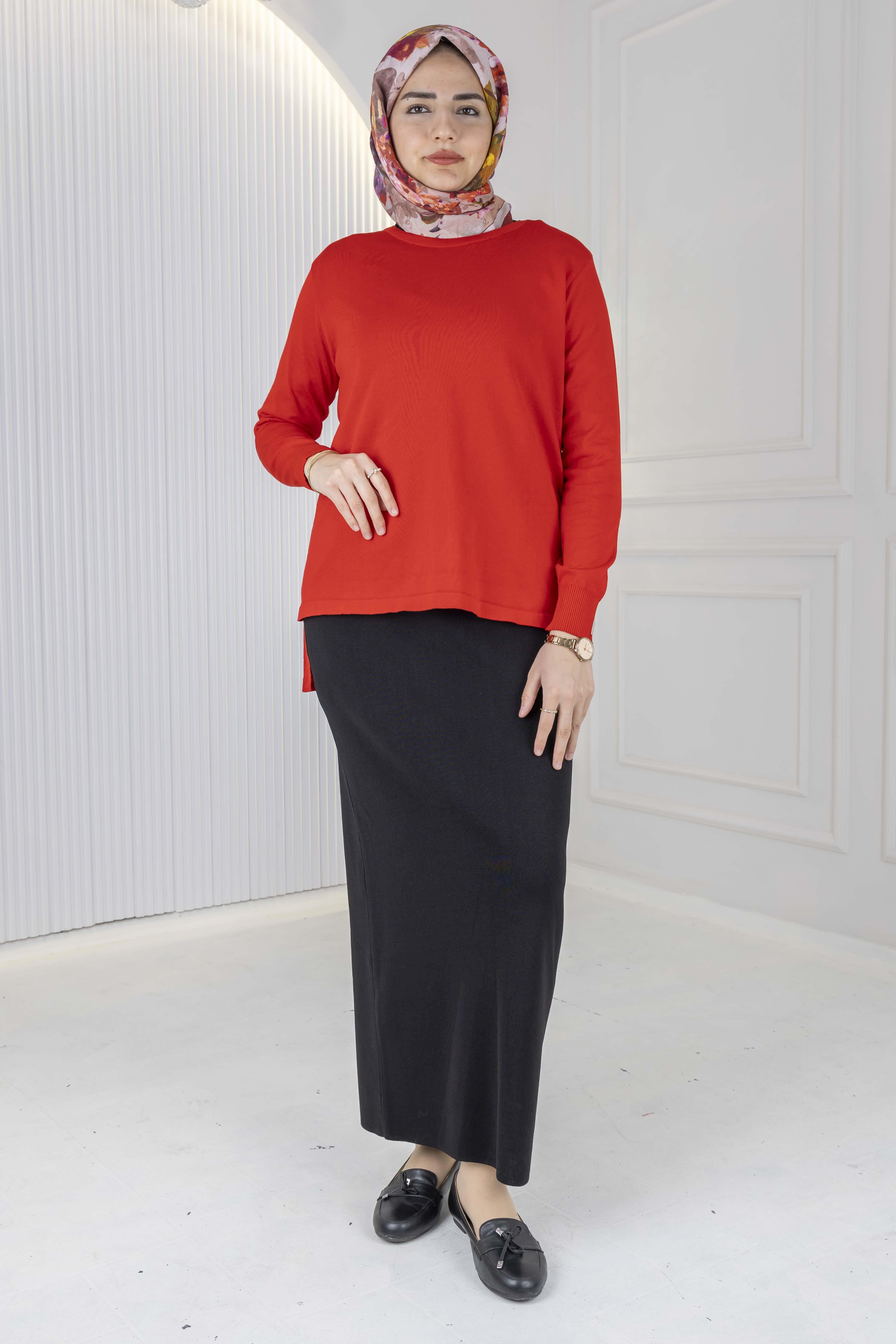 Rayonsuz Merserize Triko Tunik Kırmızı OTW122