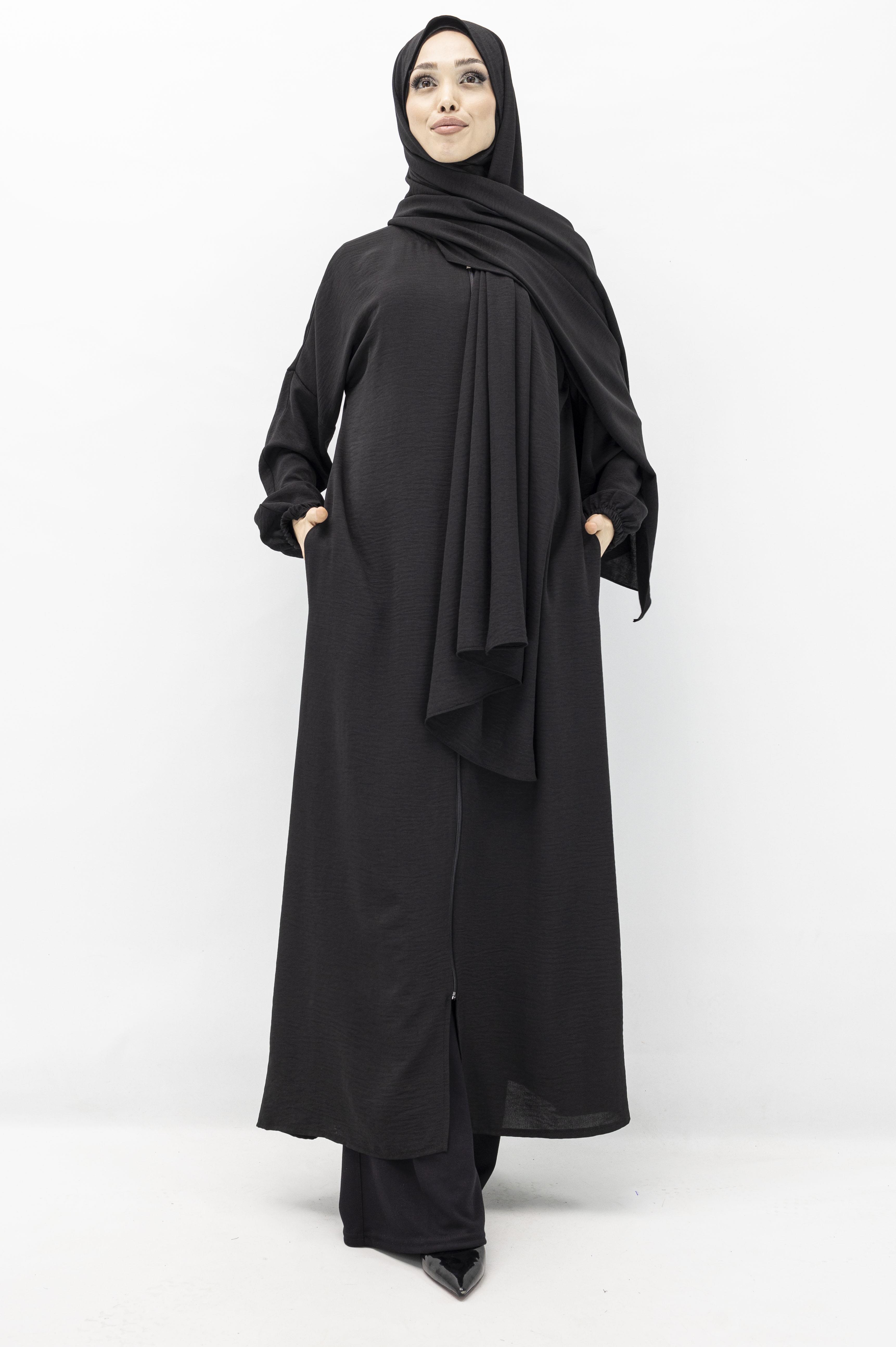 ŞALI İLE BİRLEŞİK NAMAZ FERACESİ Siyah OTW2370