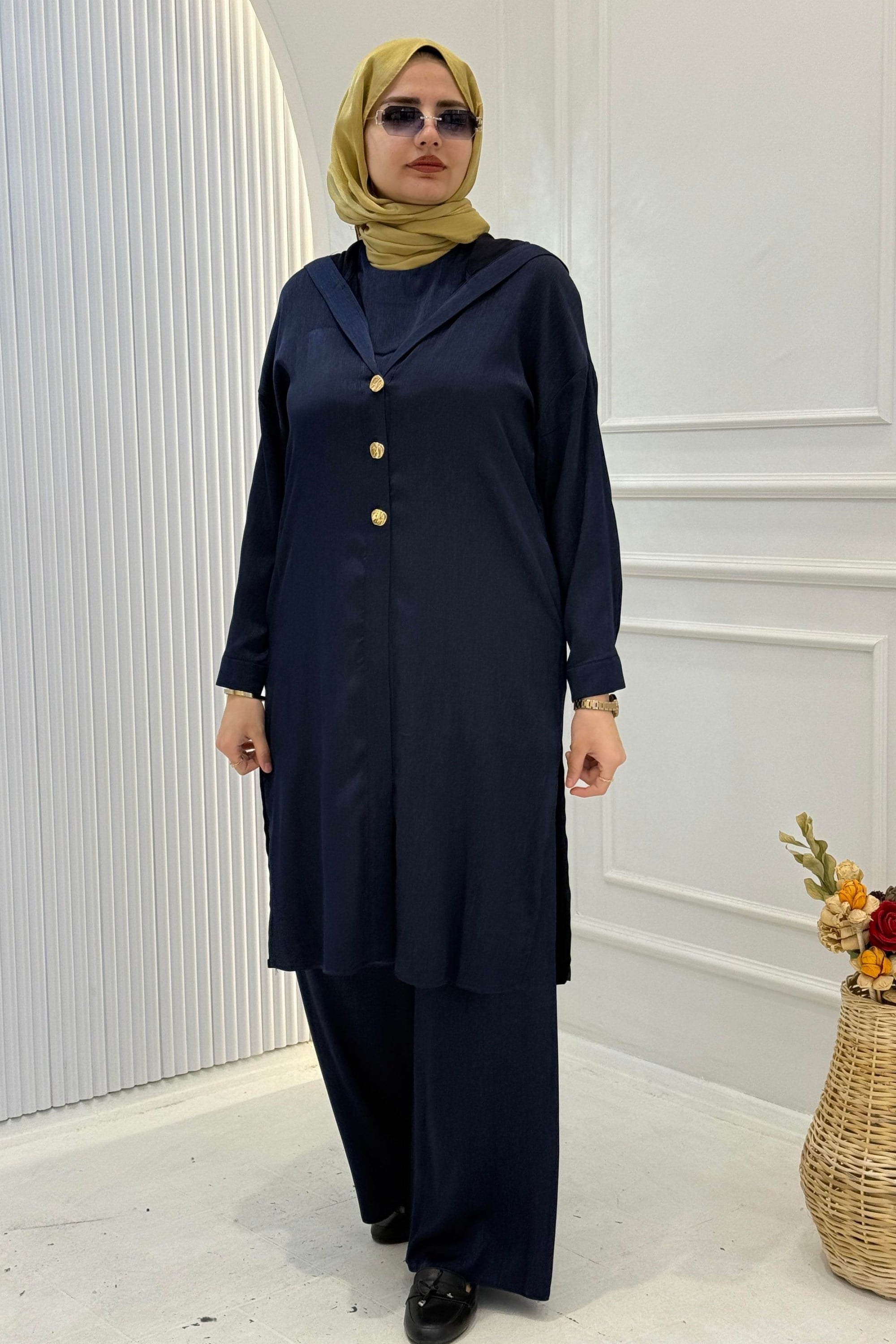 Saten Krep Üçlü Takım Lacivert OTW8568