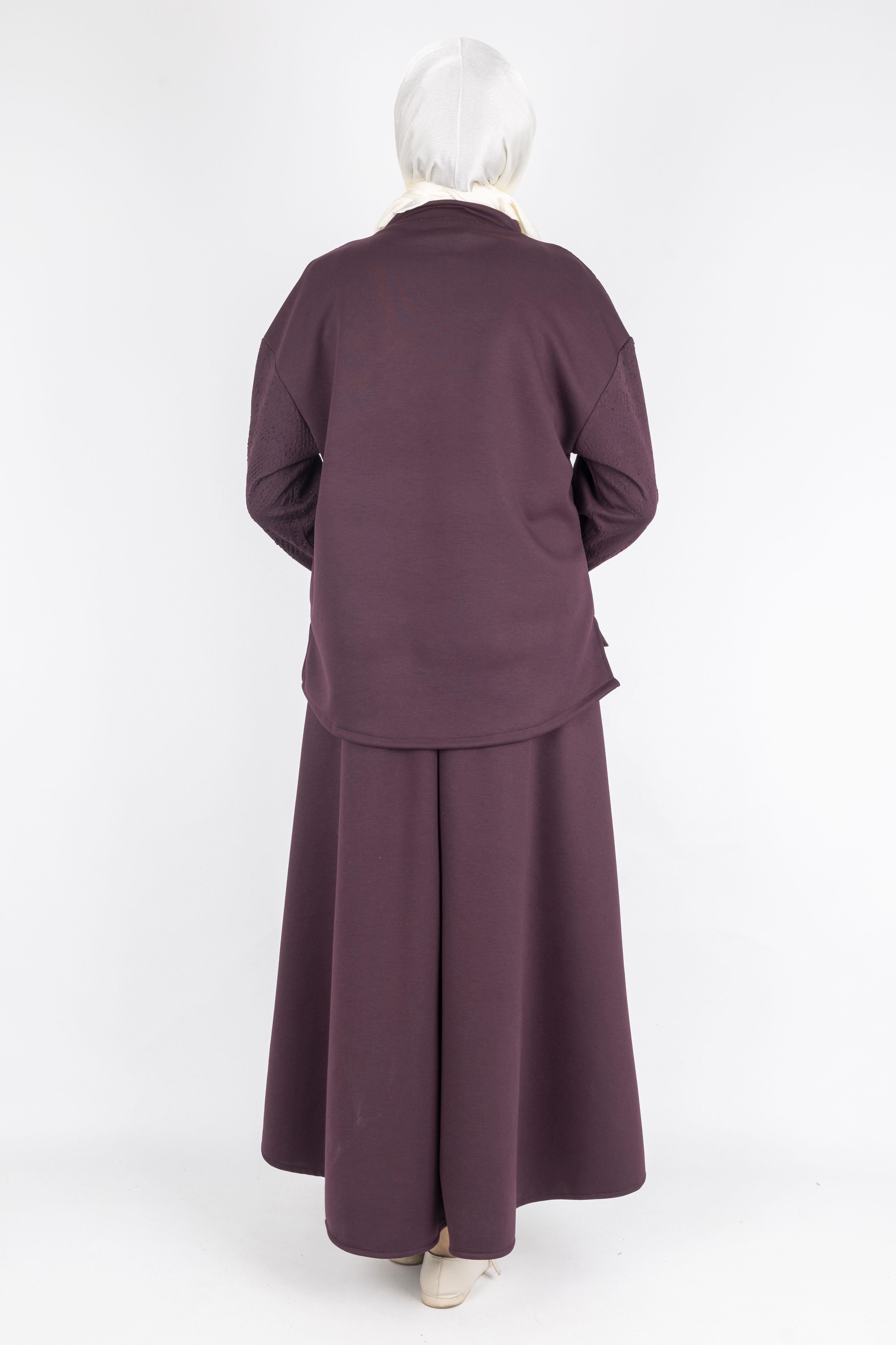 Saten Şerit Detaylı Etekli Tesettür Takım Bordo OTW5939