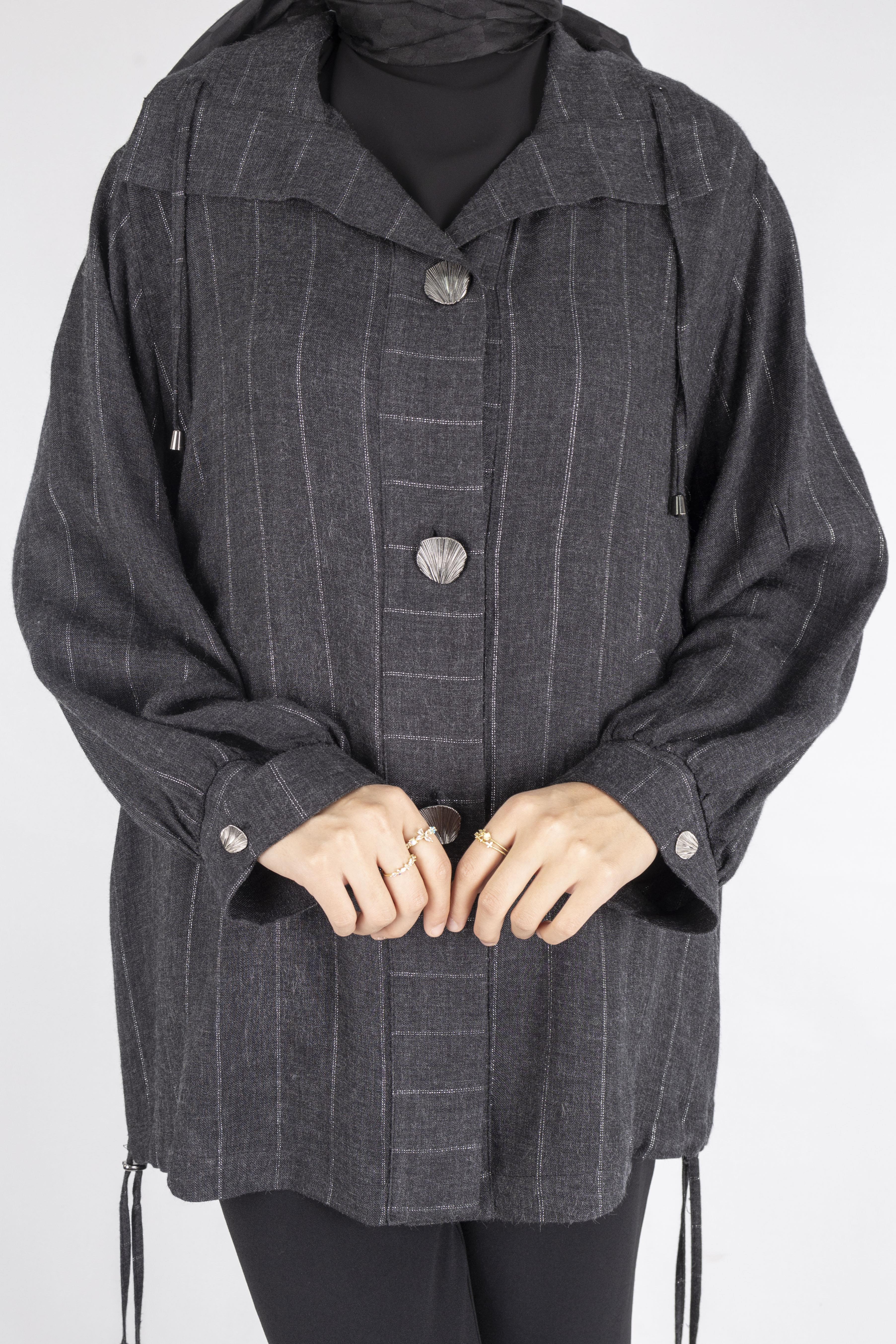 Şerit Dokulu Düğmeli Kısa Kap Antrasit OTW563