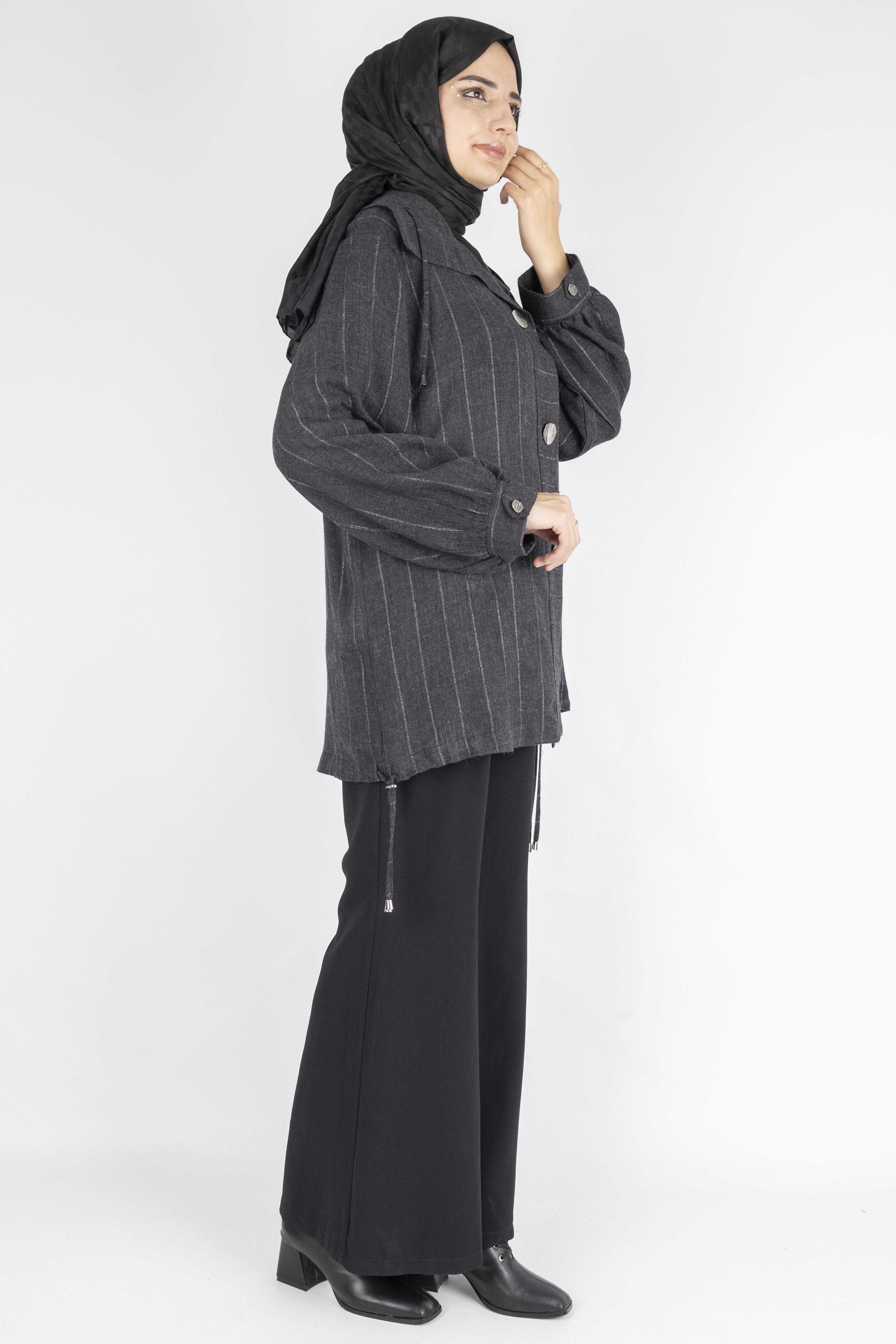 Şerit Dokulu Düğmeli Kısa Kap Antrasit OTW563