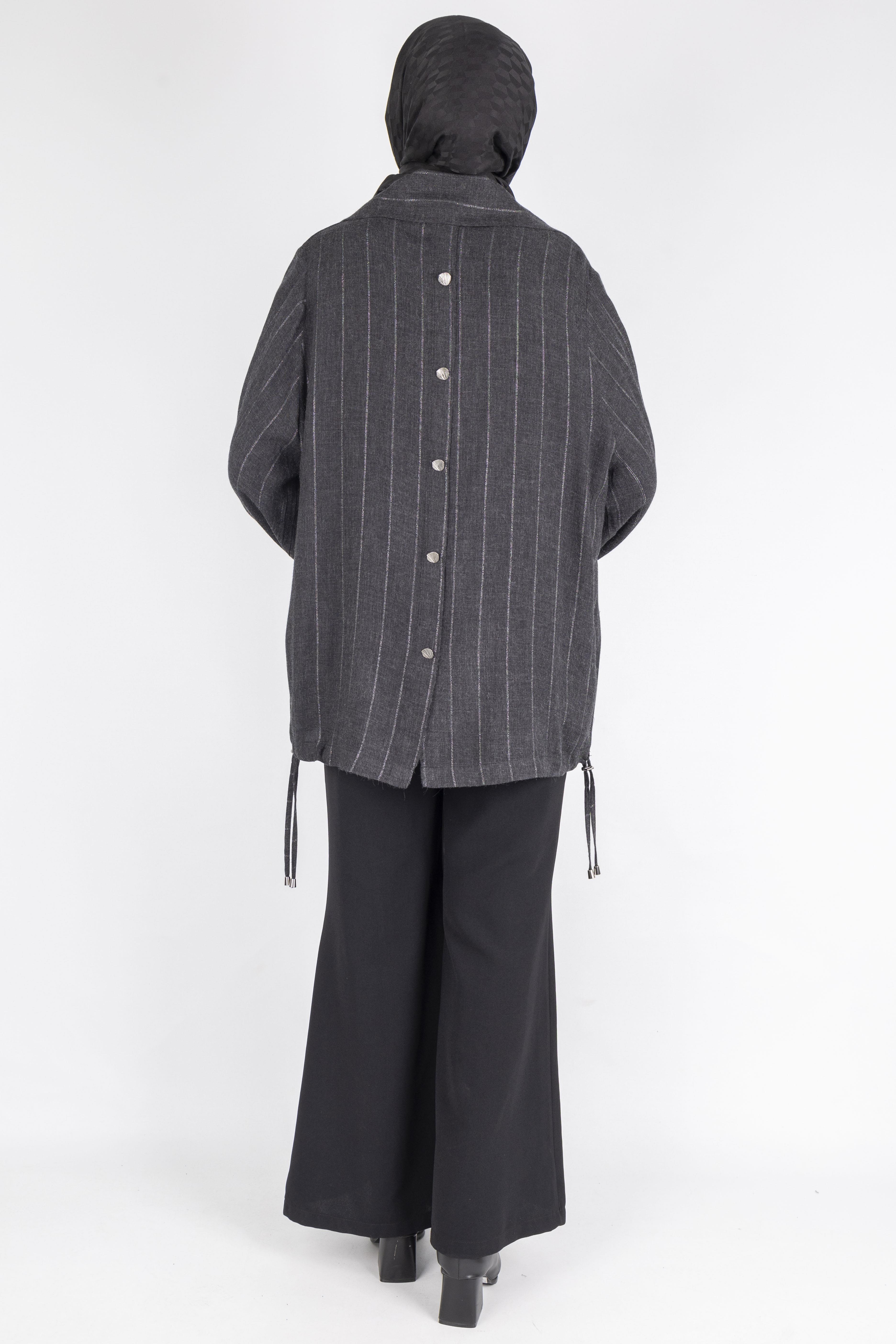 Şerit Dokulu Düğmeli Kısa Kap Antrasit OTW563