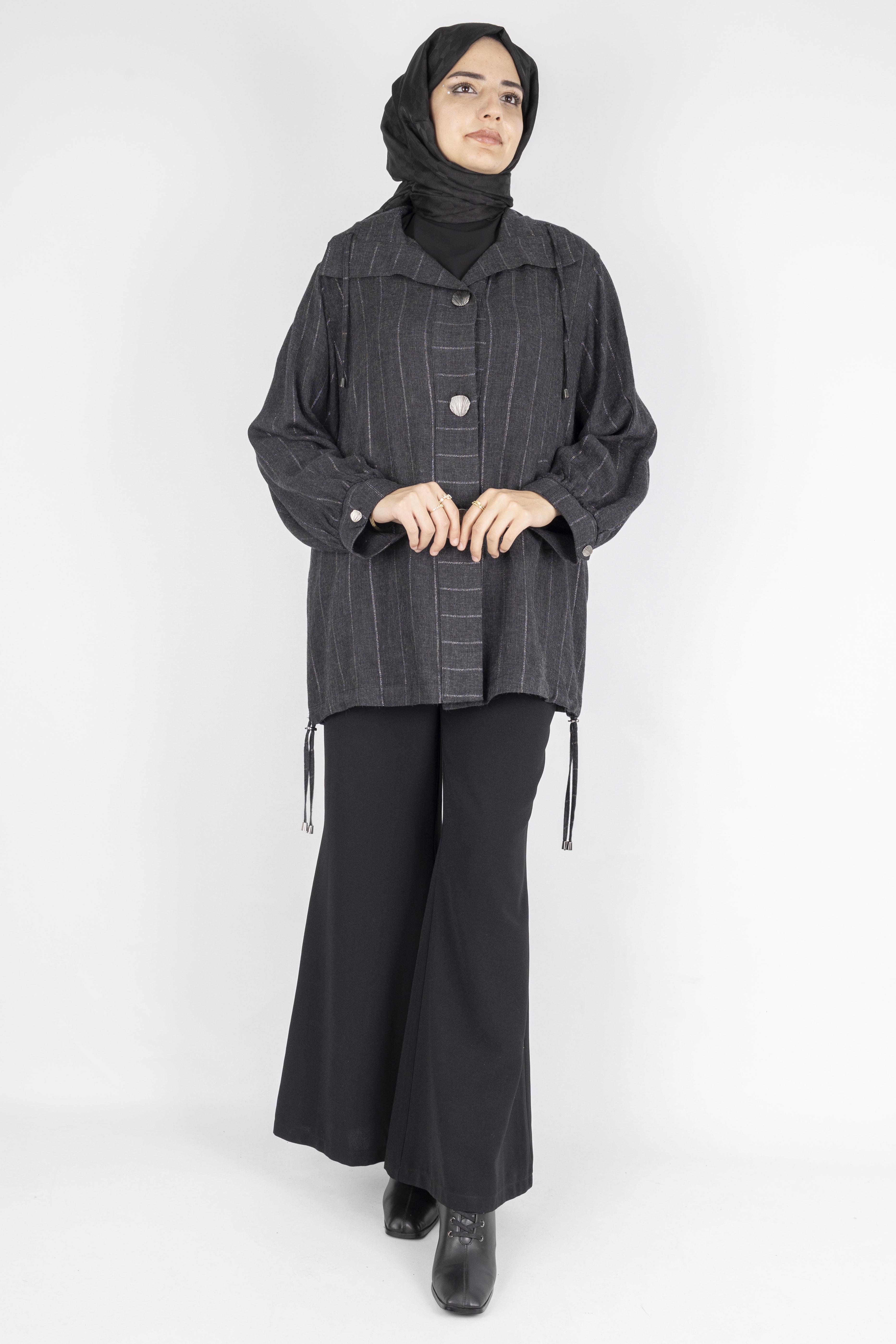 Şerit Dokulu Düğmeli Kısa Kap Antrasit OTW563