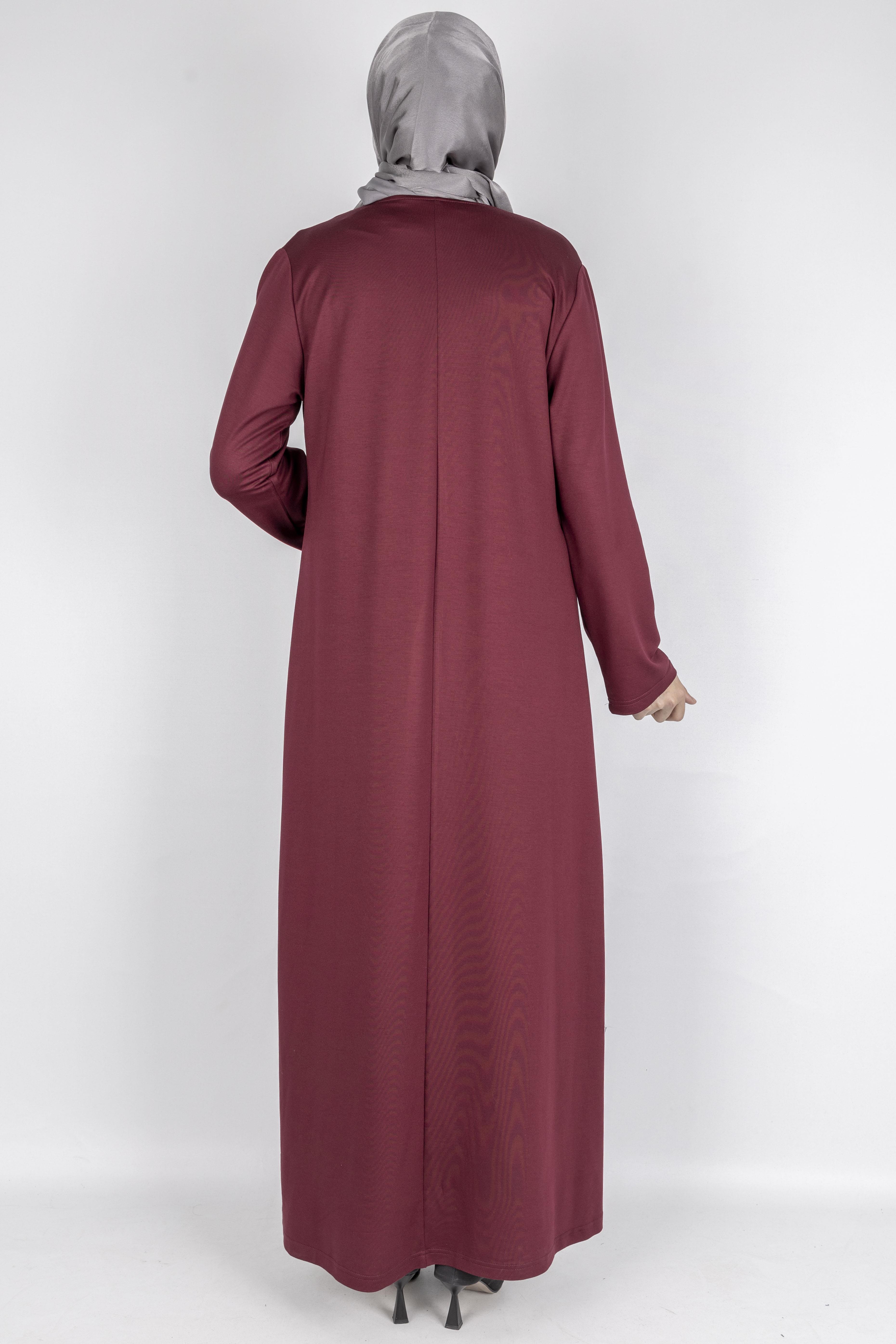 Sim Taş İşlemeli Büyük Beden Penye Elbise Bordo OTW2111