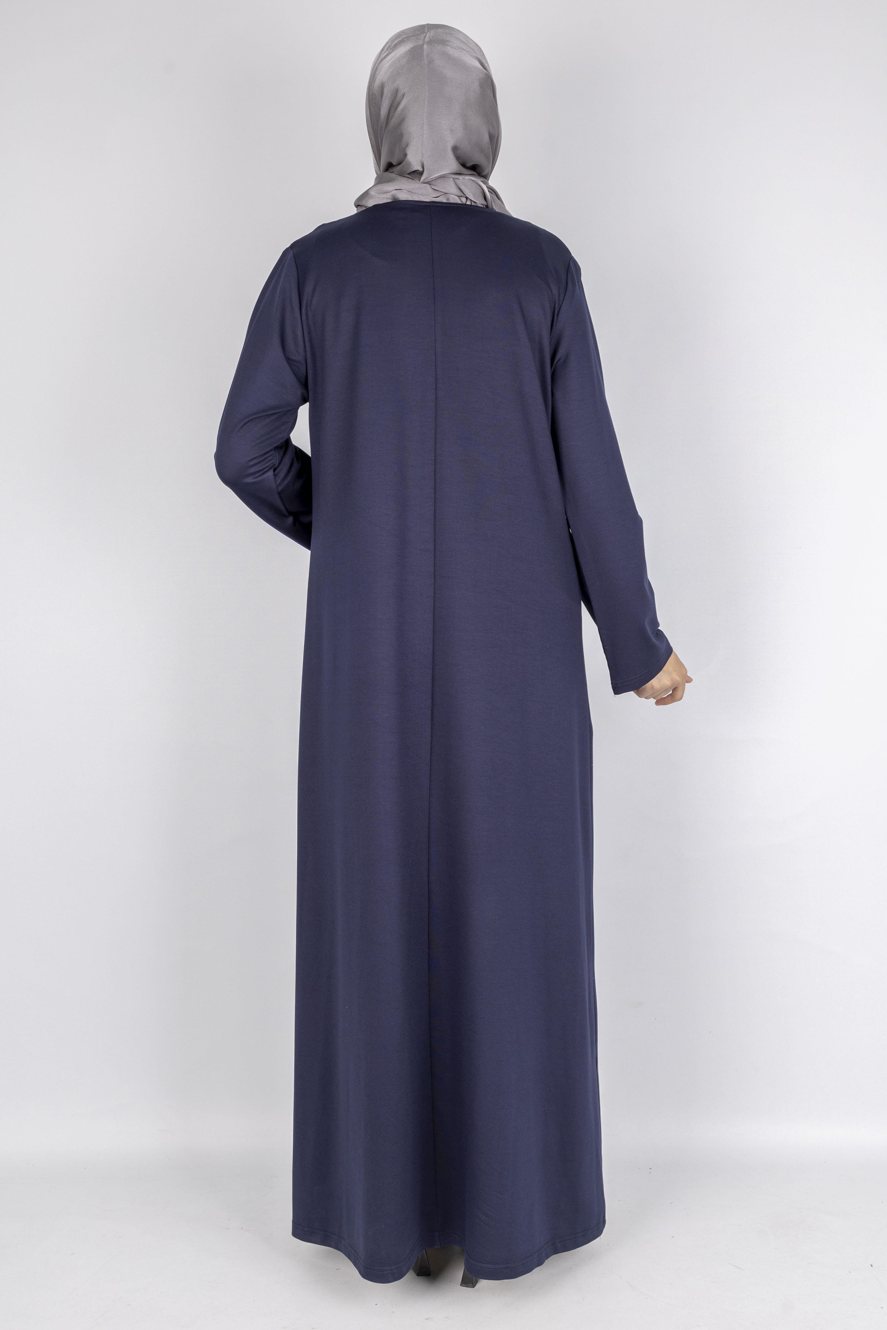 Sim Taş İşlemeli Büyük Beden Penye Elbise Lacivert OTW2111