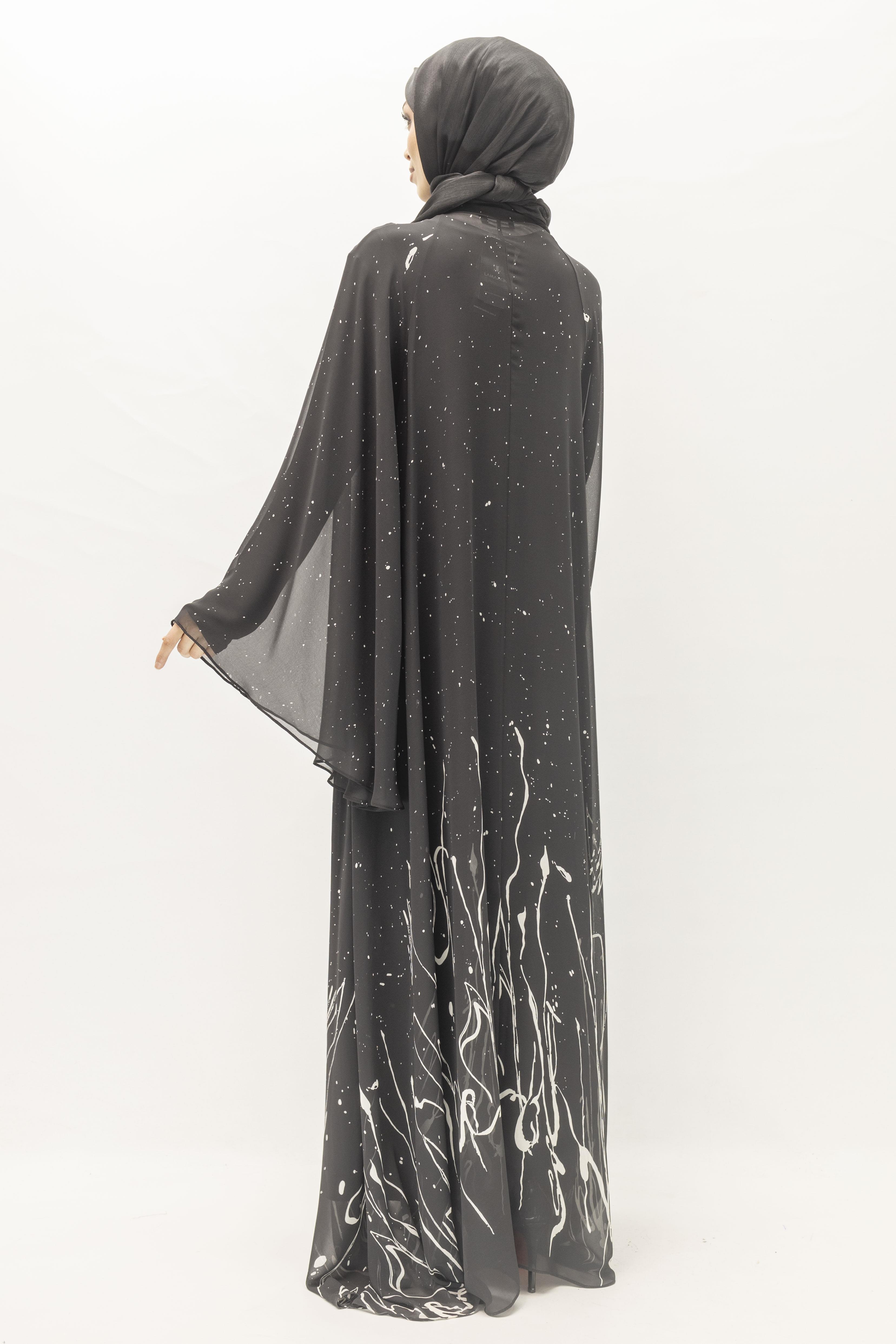 Siyah Beyaz Desenli Büyük Beden Şifon Elbise – Ottoman Wear Siyah OTW411
