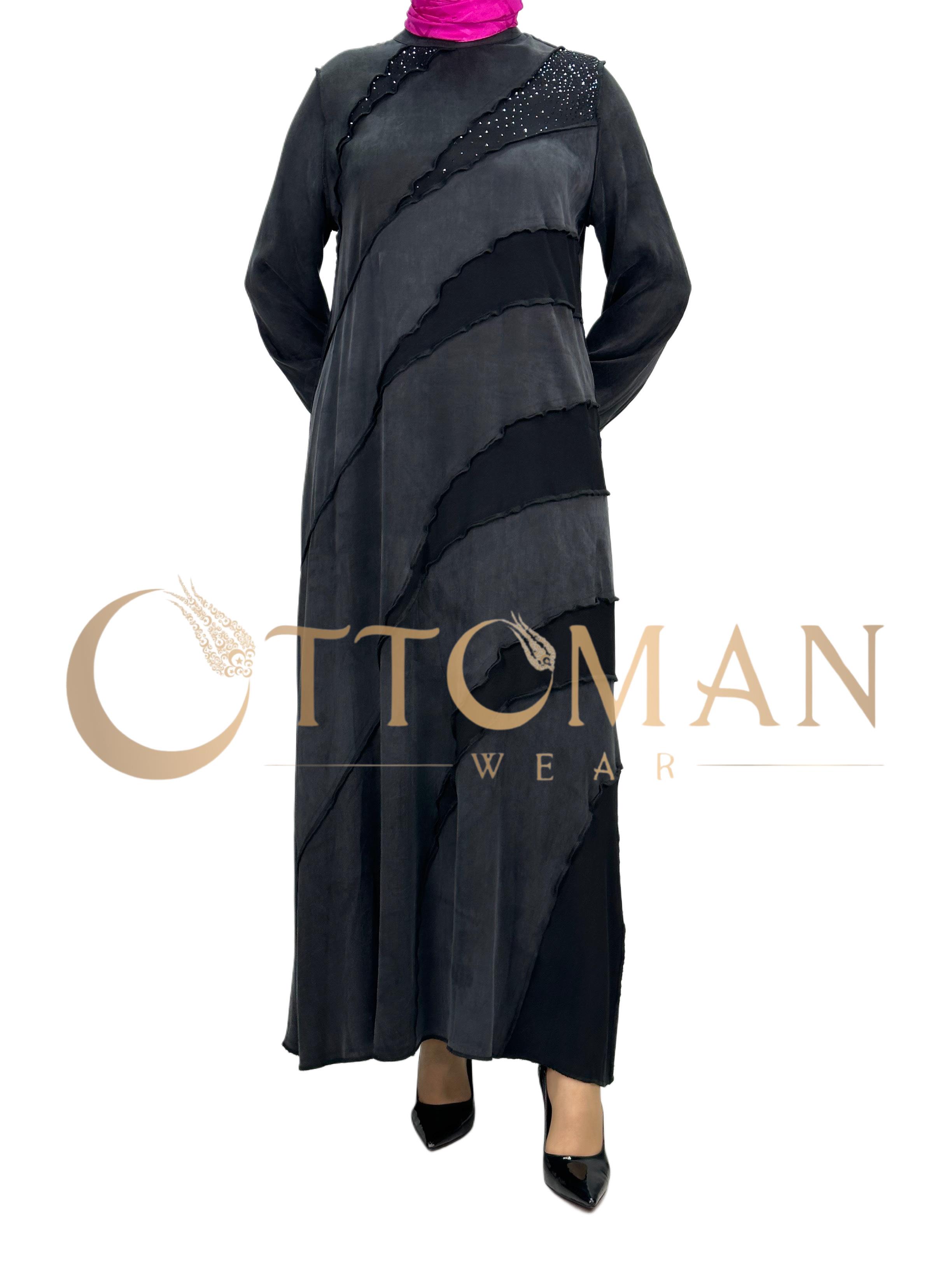 Taş Detaylı Qupra Kumaş  Elbise Siyah OTW43304