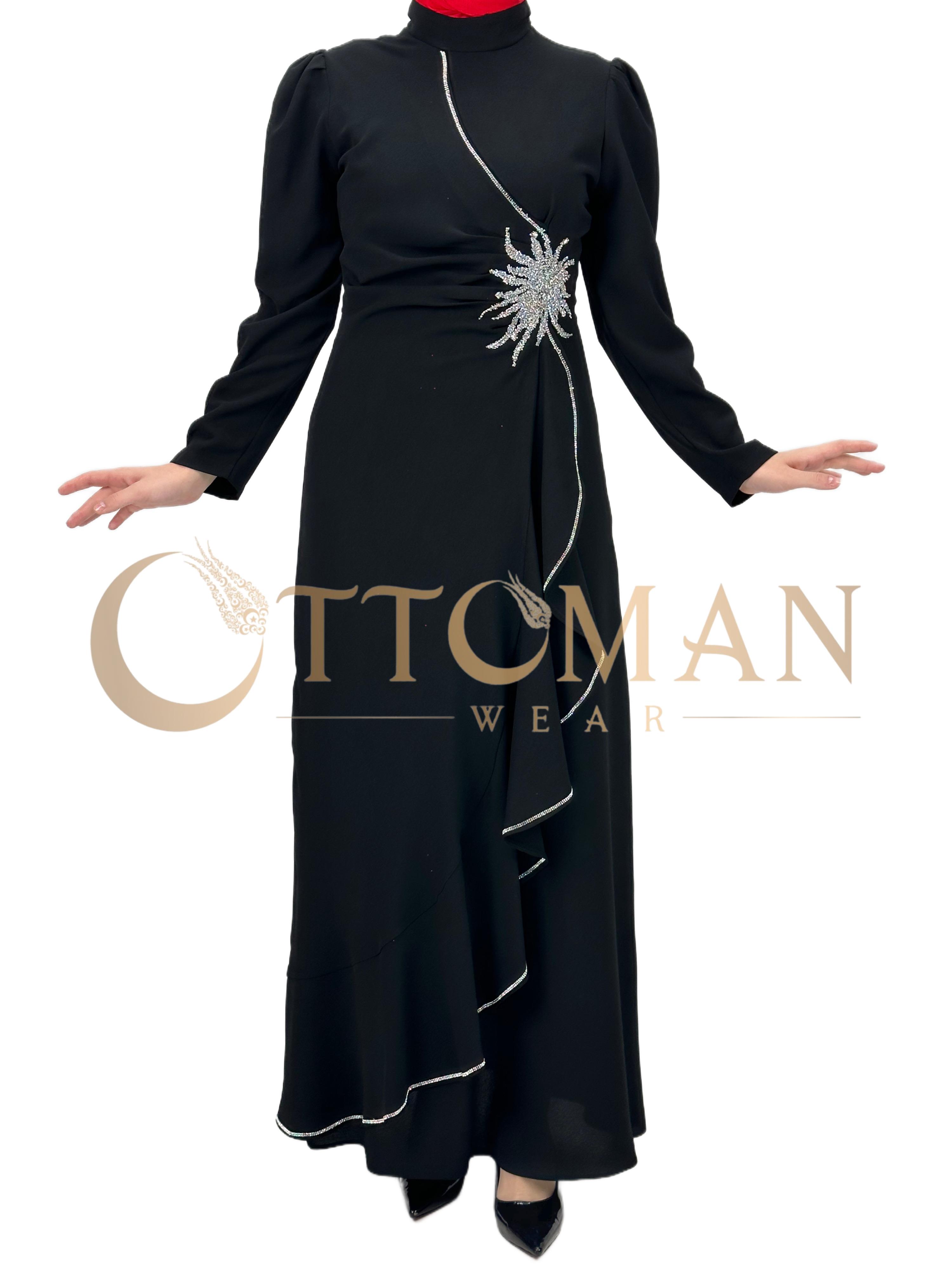 Taş İşlemeli Abiye Elbise Siyah OTW4495