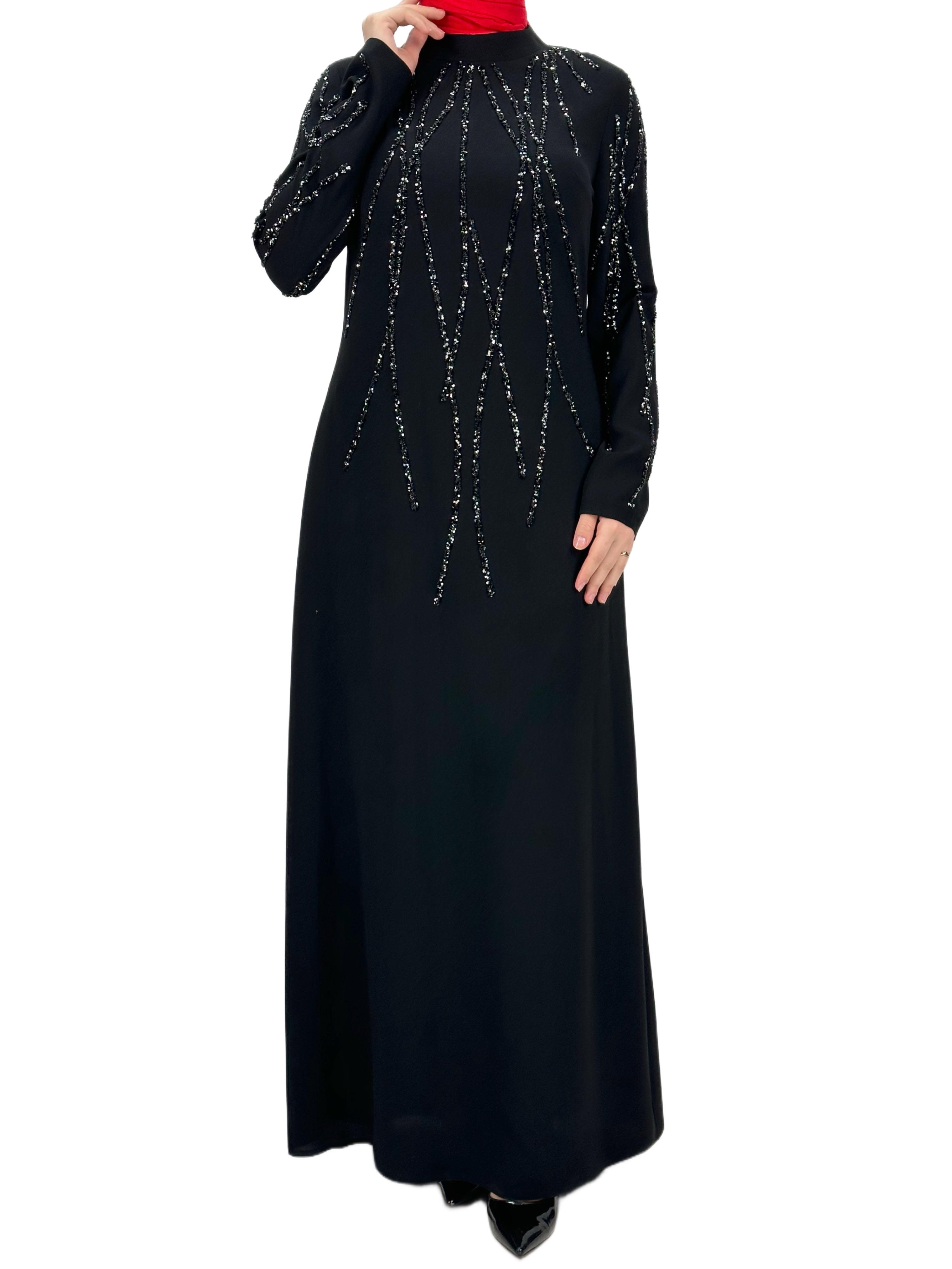 Taş İşlemeli Abiye Elbise Siyah OTW4660