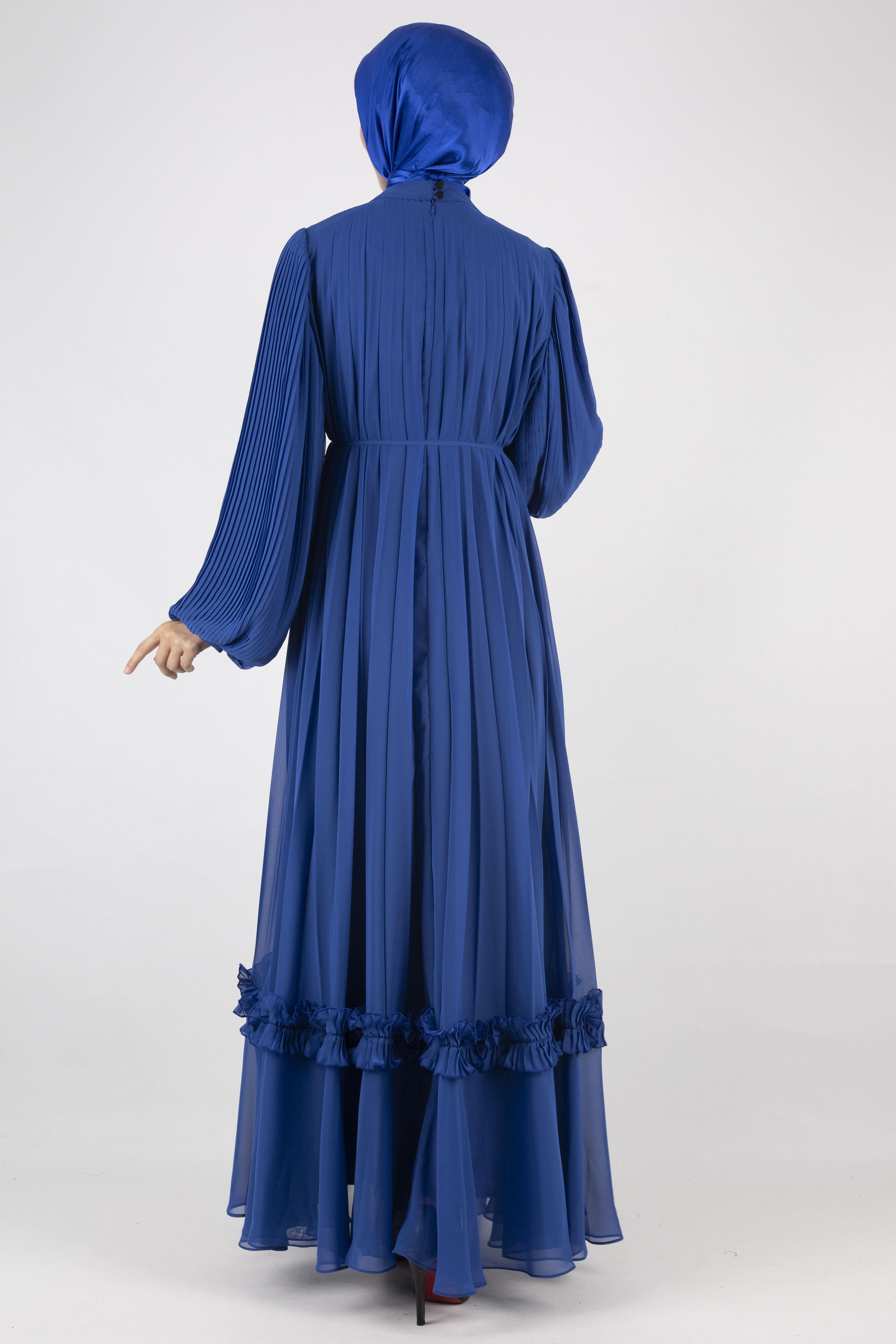 TASARIM BÜYÜK BEDEN  PİLİSELİ ŞİFON ELBİSE Saks OTW44136