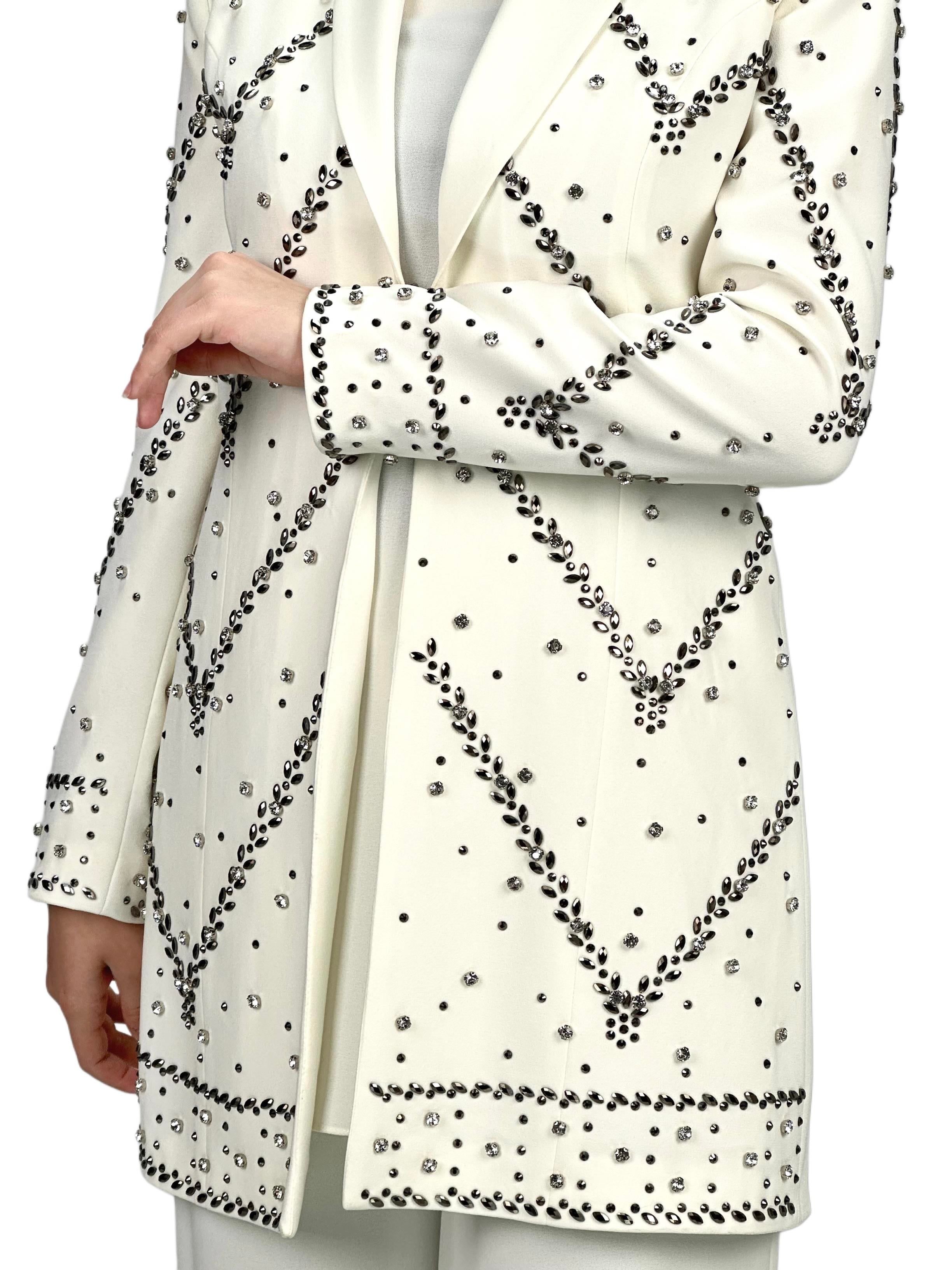 Tasarım Taş Detaylı Abiye Pantolonlu Takım Krem OTW40954