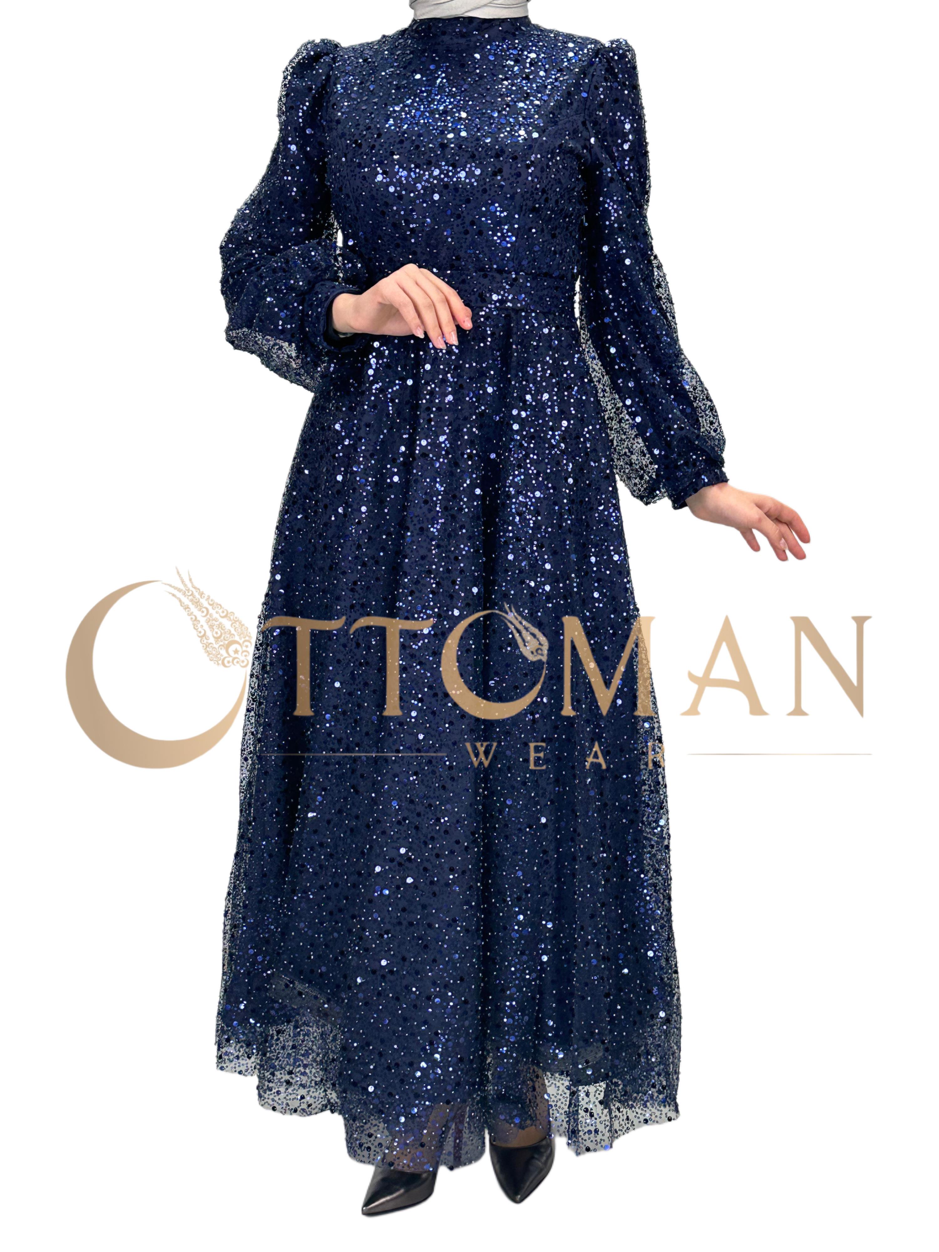 Taşlı Abiye Elbise Lacivert OTW4533