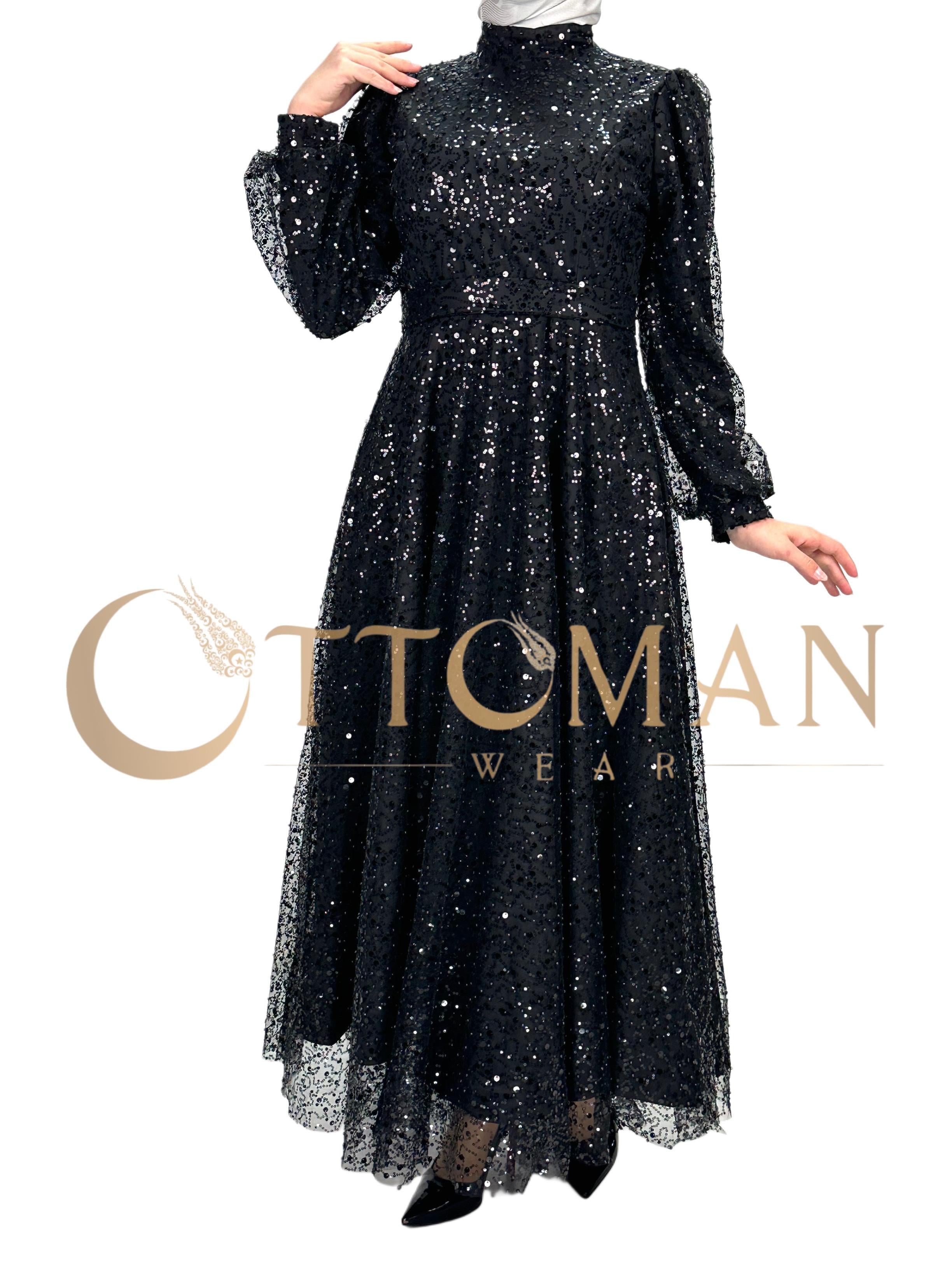 Taşlı Abiye Elbise Siyah OTW4533