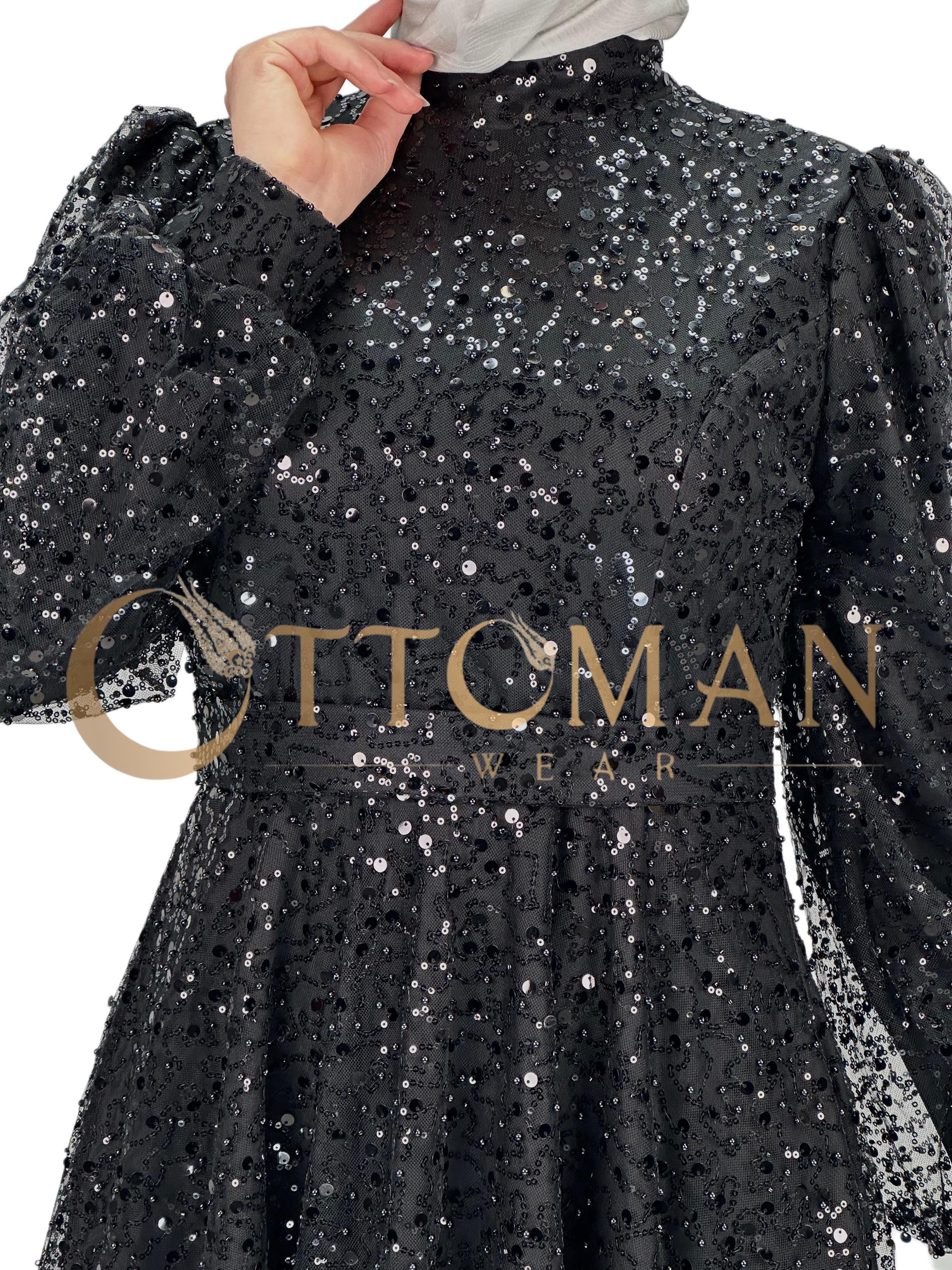 Taşlı Abiye Elbise Siyah OTW4533