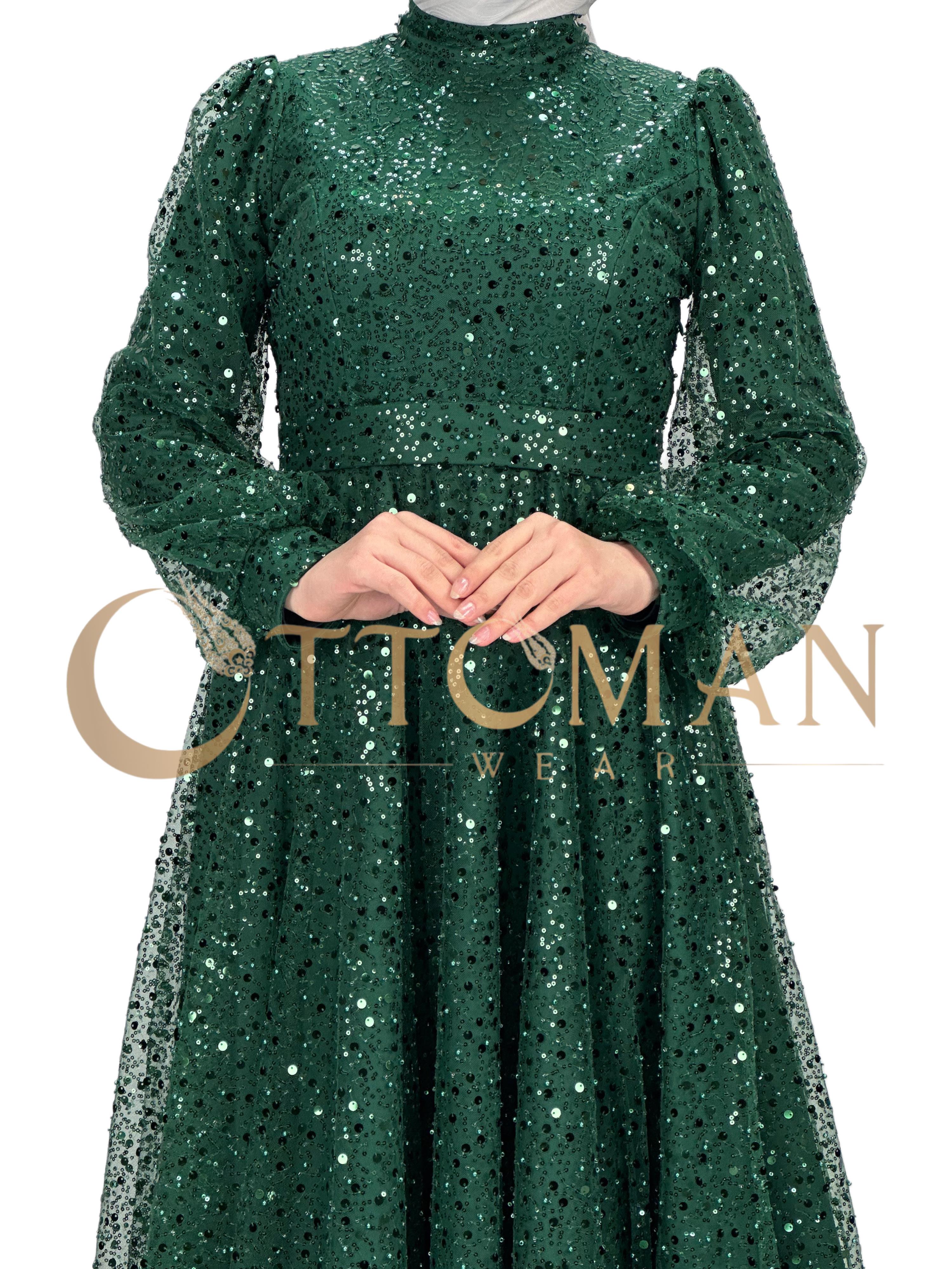 Taşlı Abiye Elbise Yeşil OTW4533