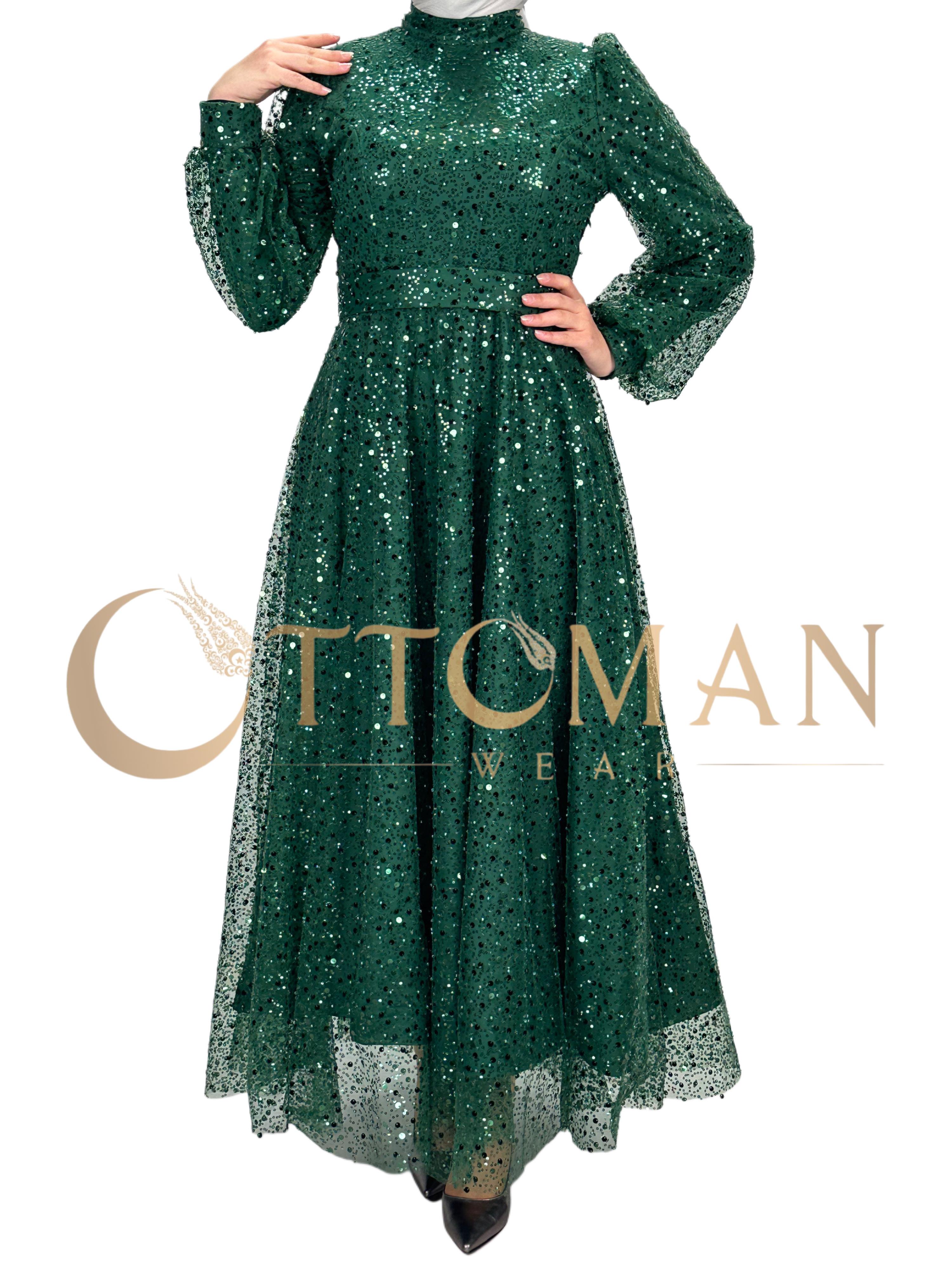 Taşlı Abiye Elbise Yeşil OTW4533