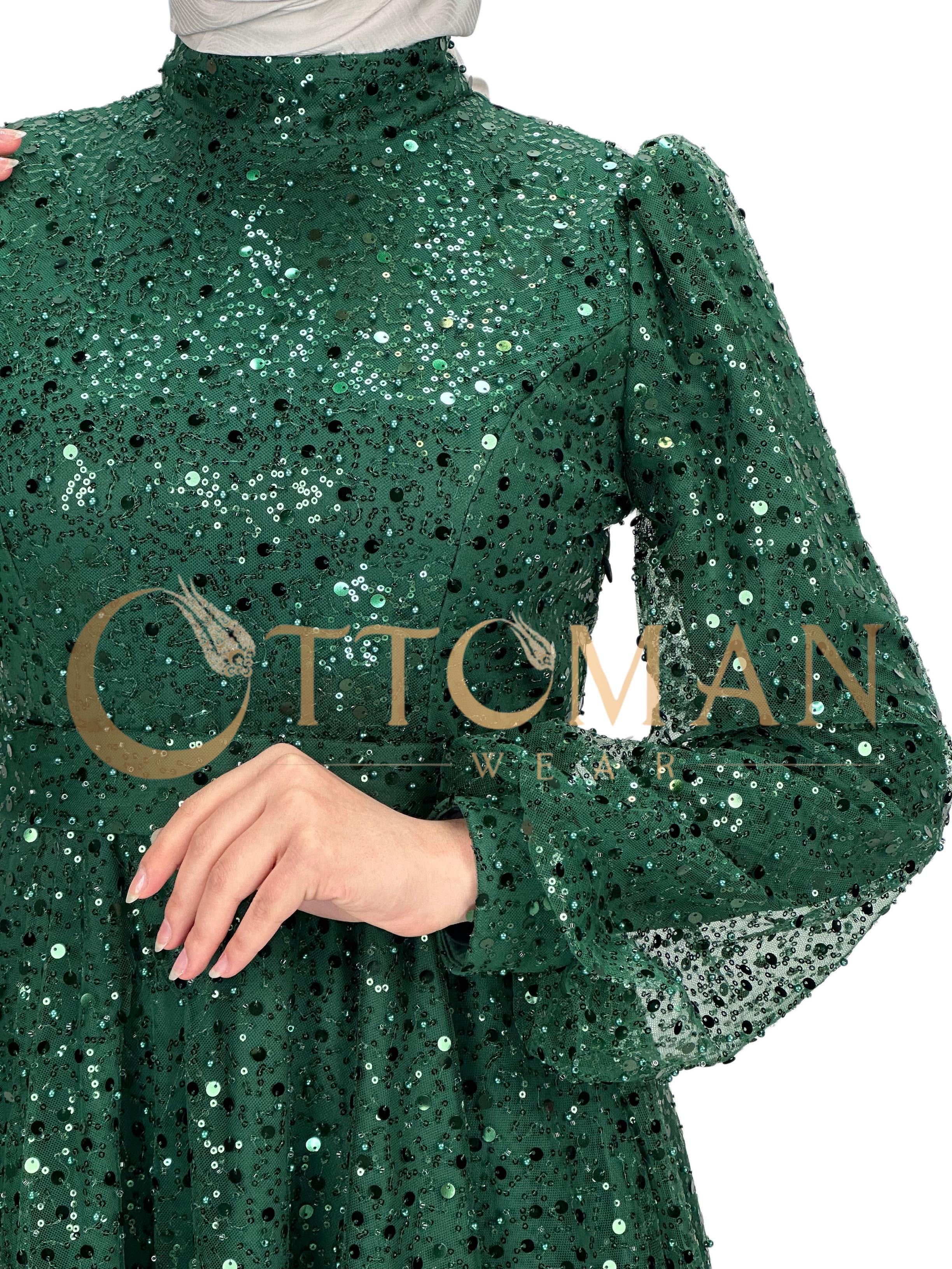 Taşlı Abiye Elbise Yeşil OTW4533