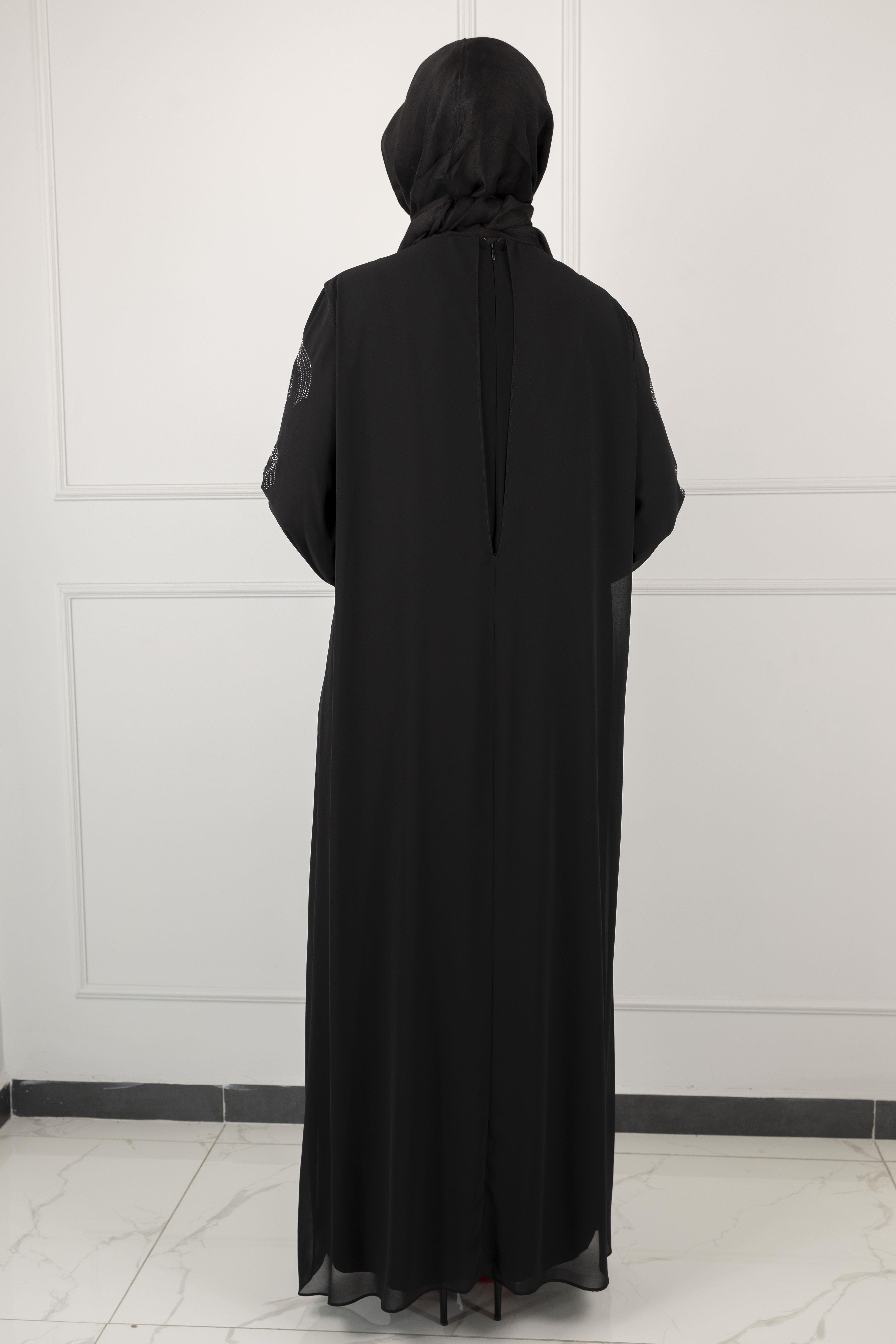 Taşlı Büyük Beden Abiye Elbise Siyah OTW1377
