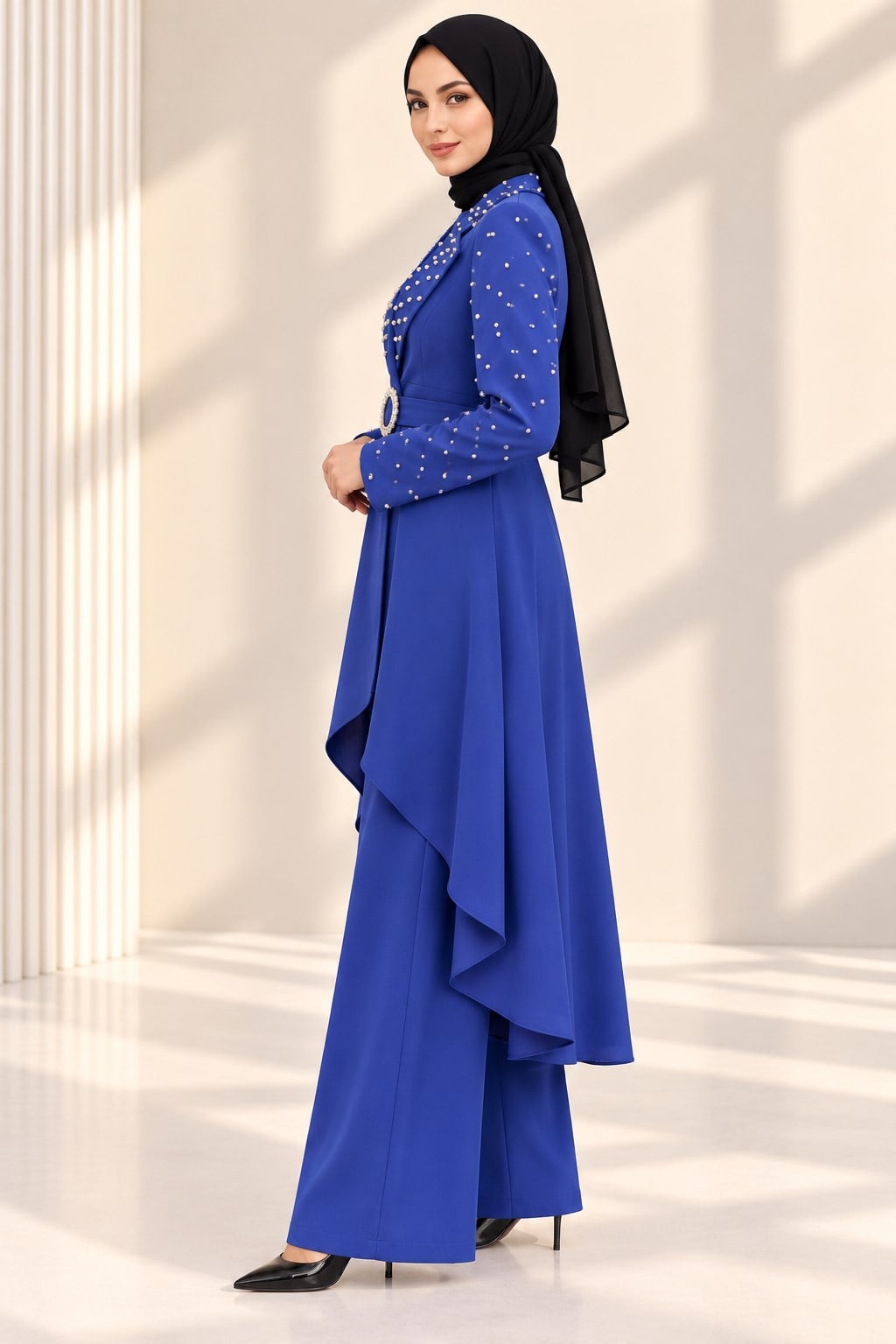 TAŞLI KEMERLİ ŞIK ÜÇLÜ TAKIM Saks OTW38963
