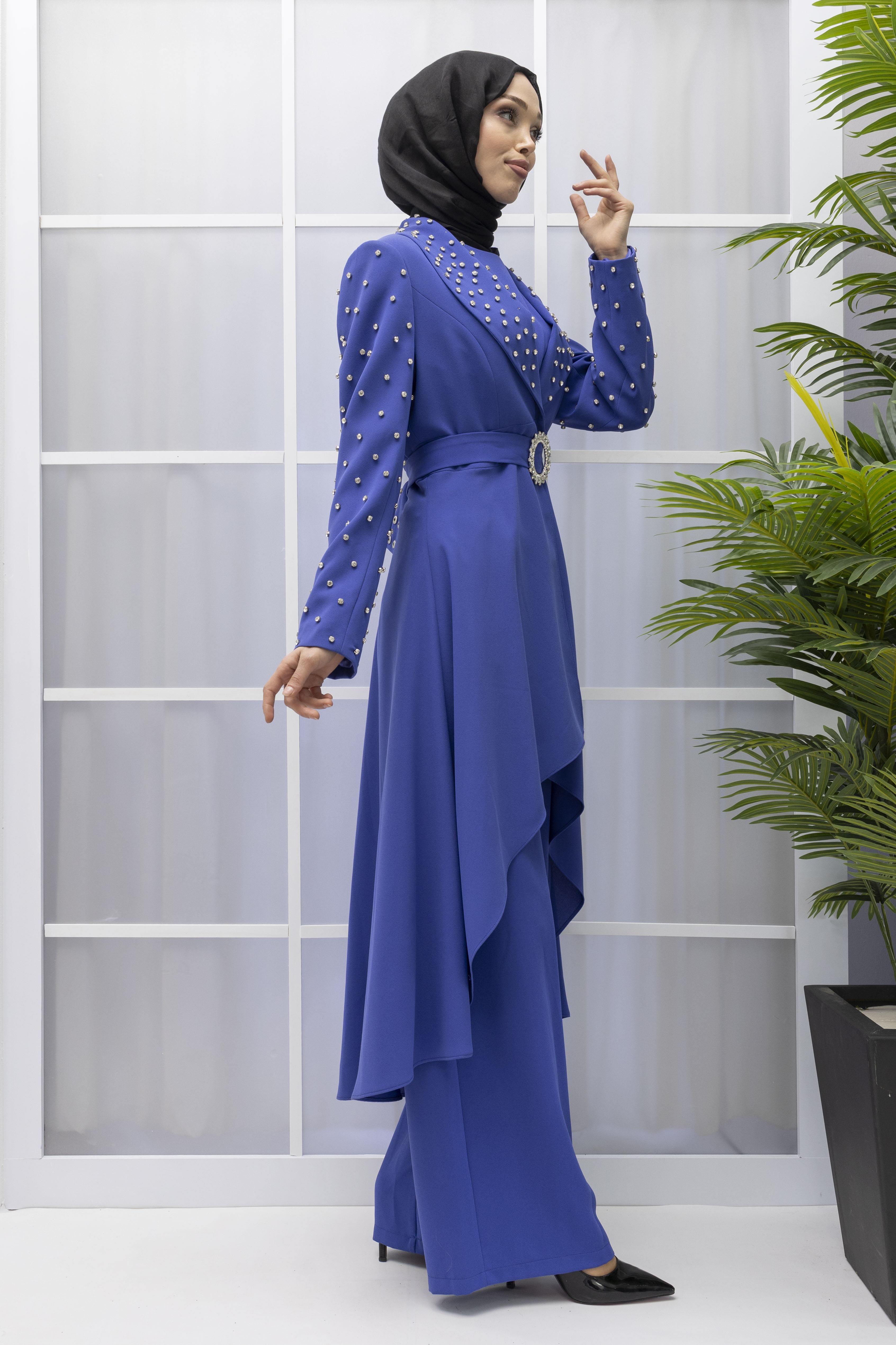 TAŞLI KEMERLİ ŞIK ÜÇLÜ TAKIM Saks OTW38963