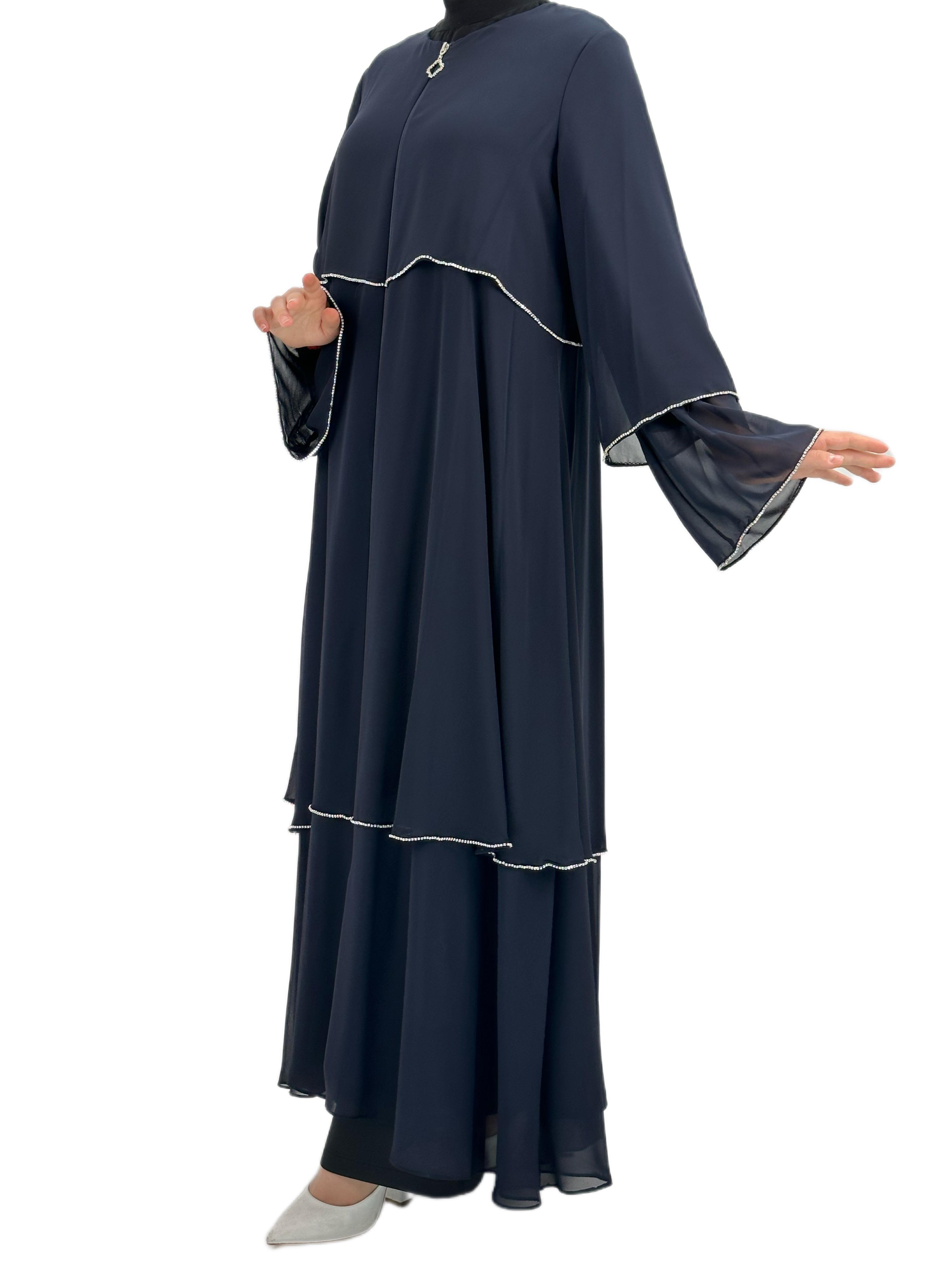 Taşlı Şifon Ferace Lacivert OTW36174