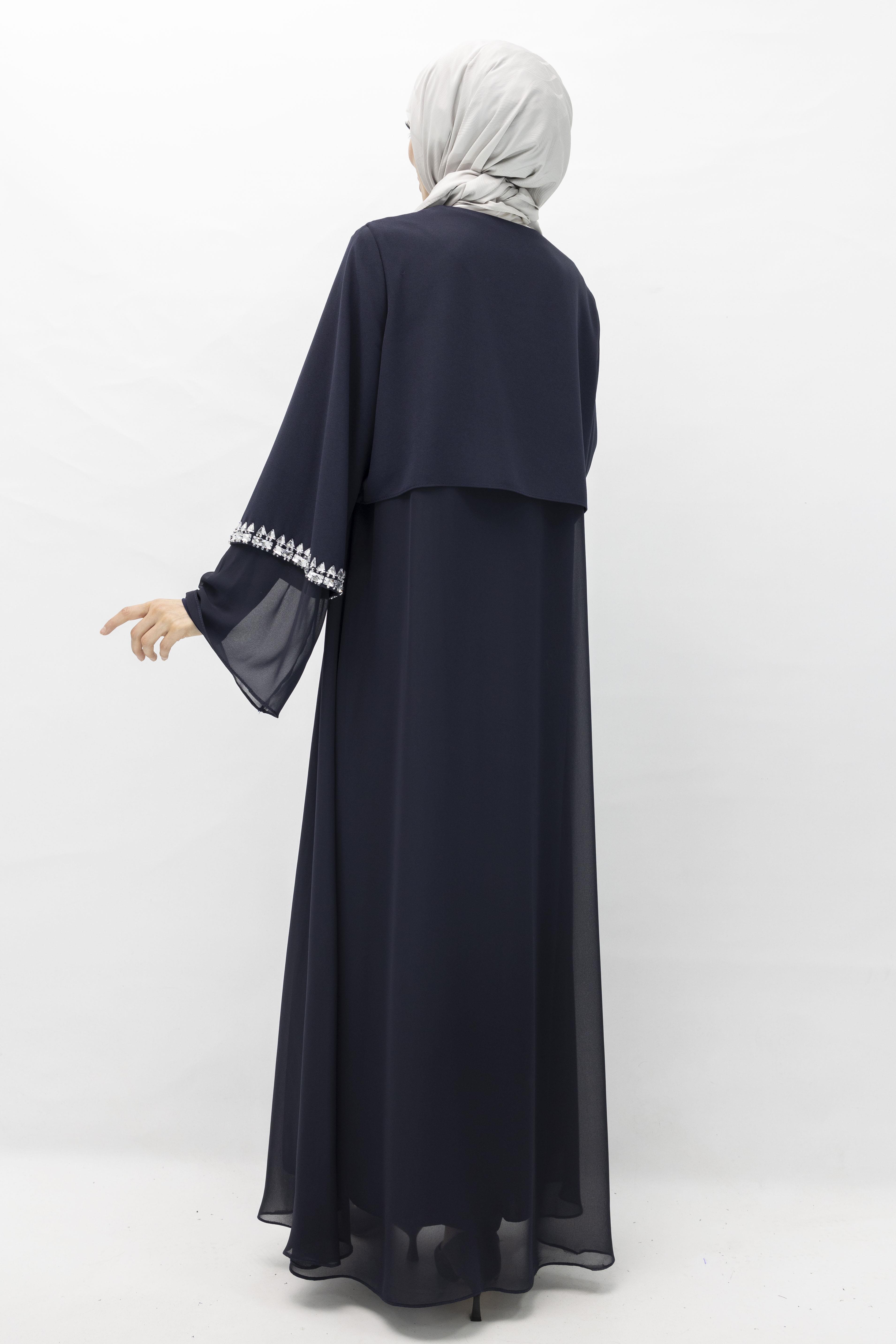 Taşlı Şifon Ferace Lacivert OTW36180