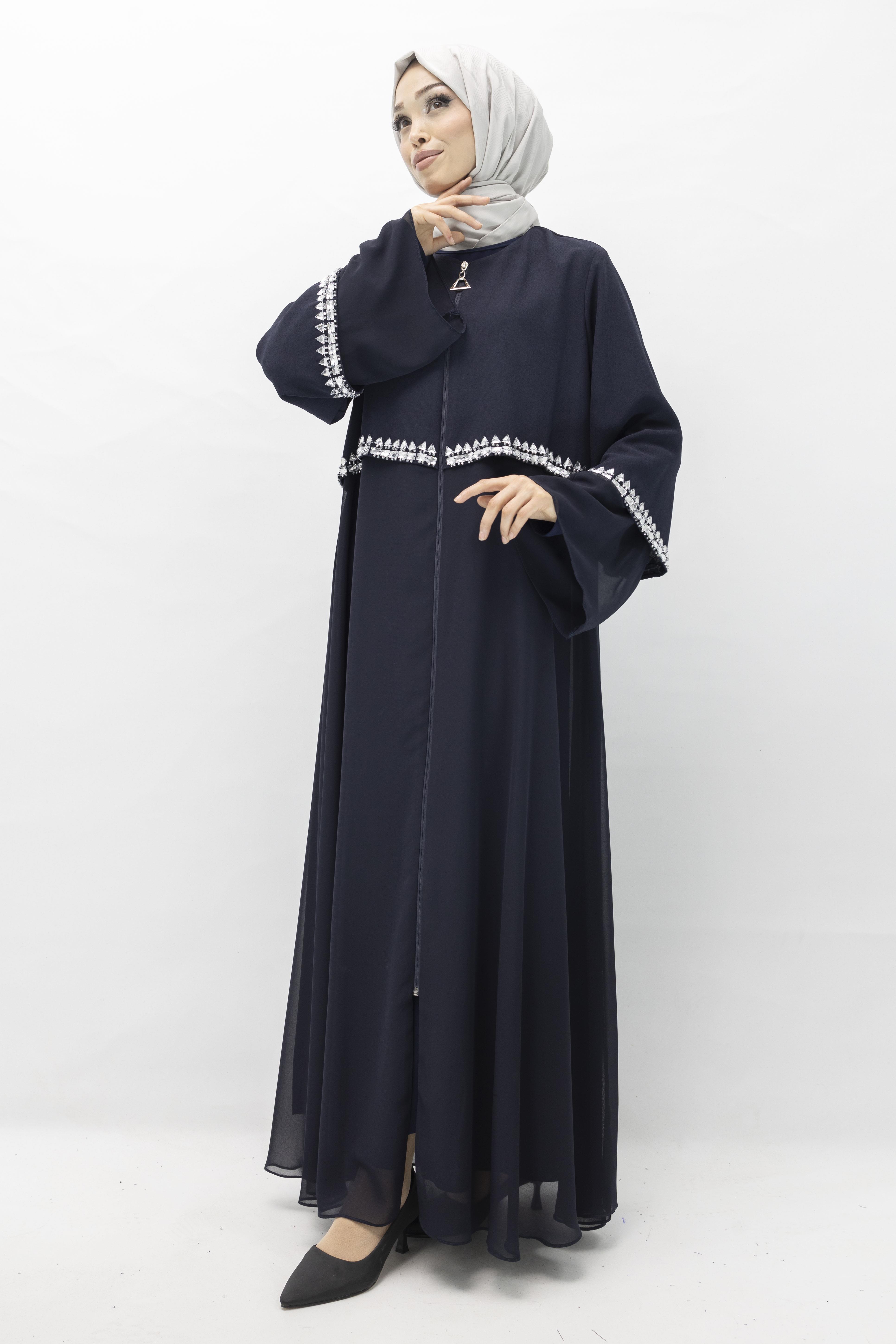 Taşlı Şifon Ferace Lacivert OTW36180