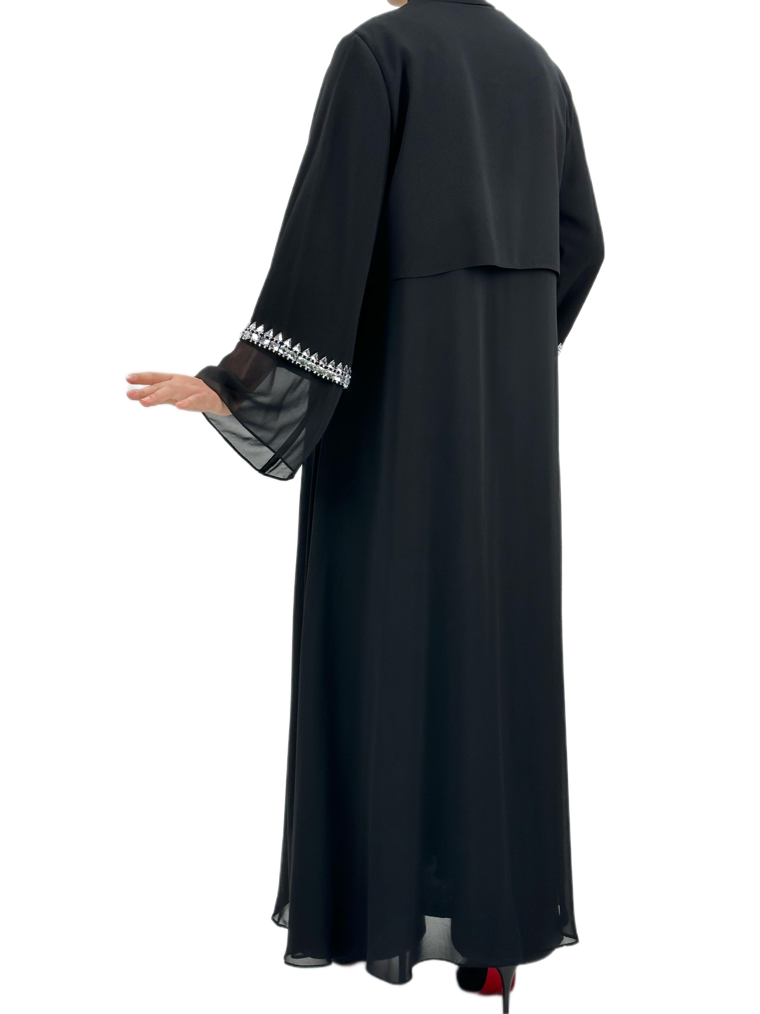 Taşlı Şifon Ferace Siyah OTW36180