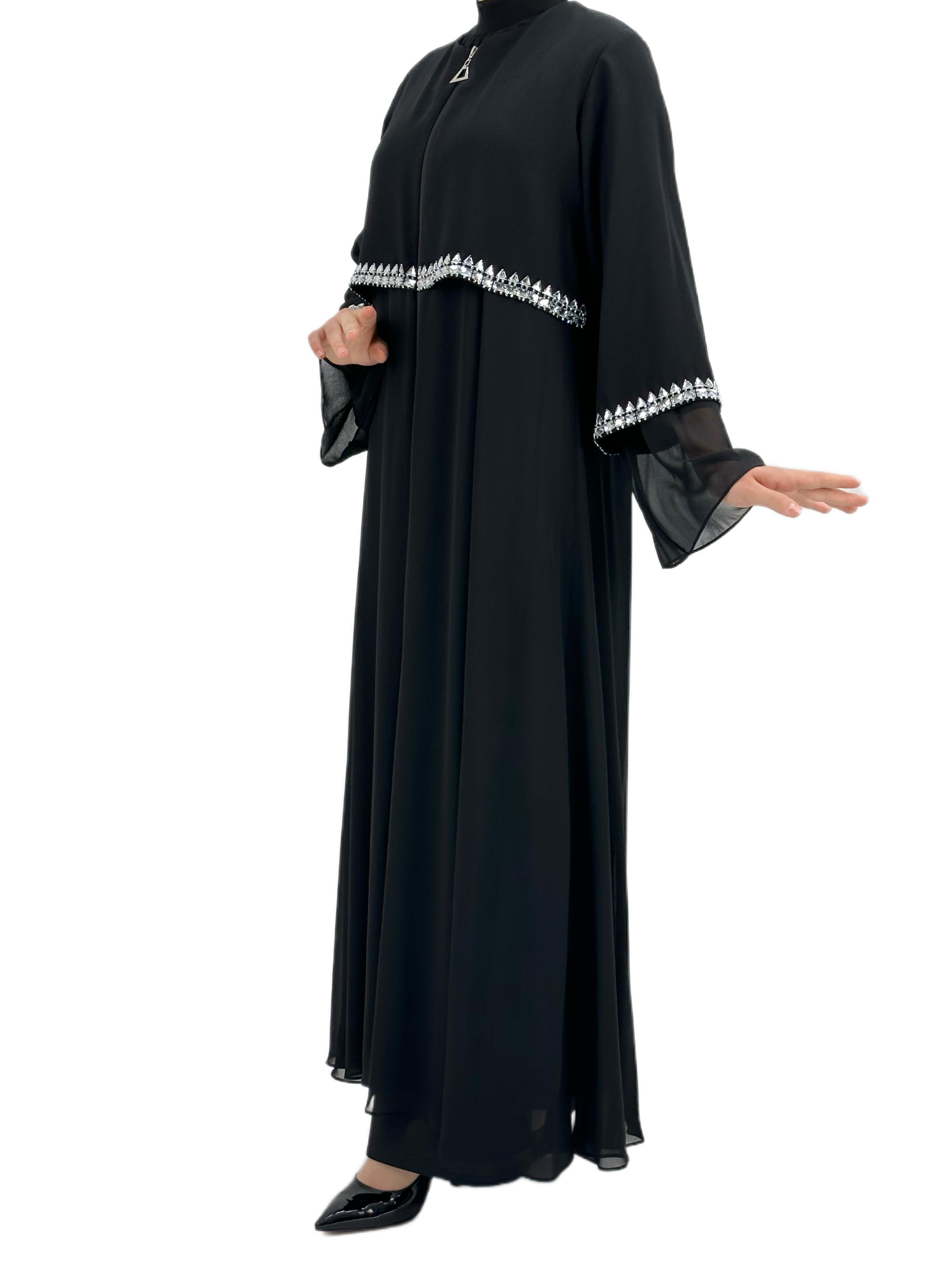 Taşlı Şifon Ferace Siyah OTW36180