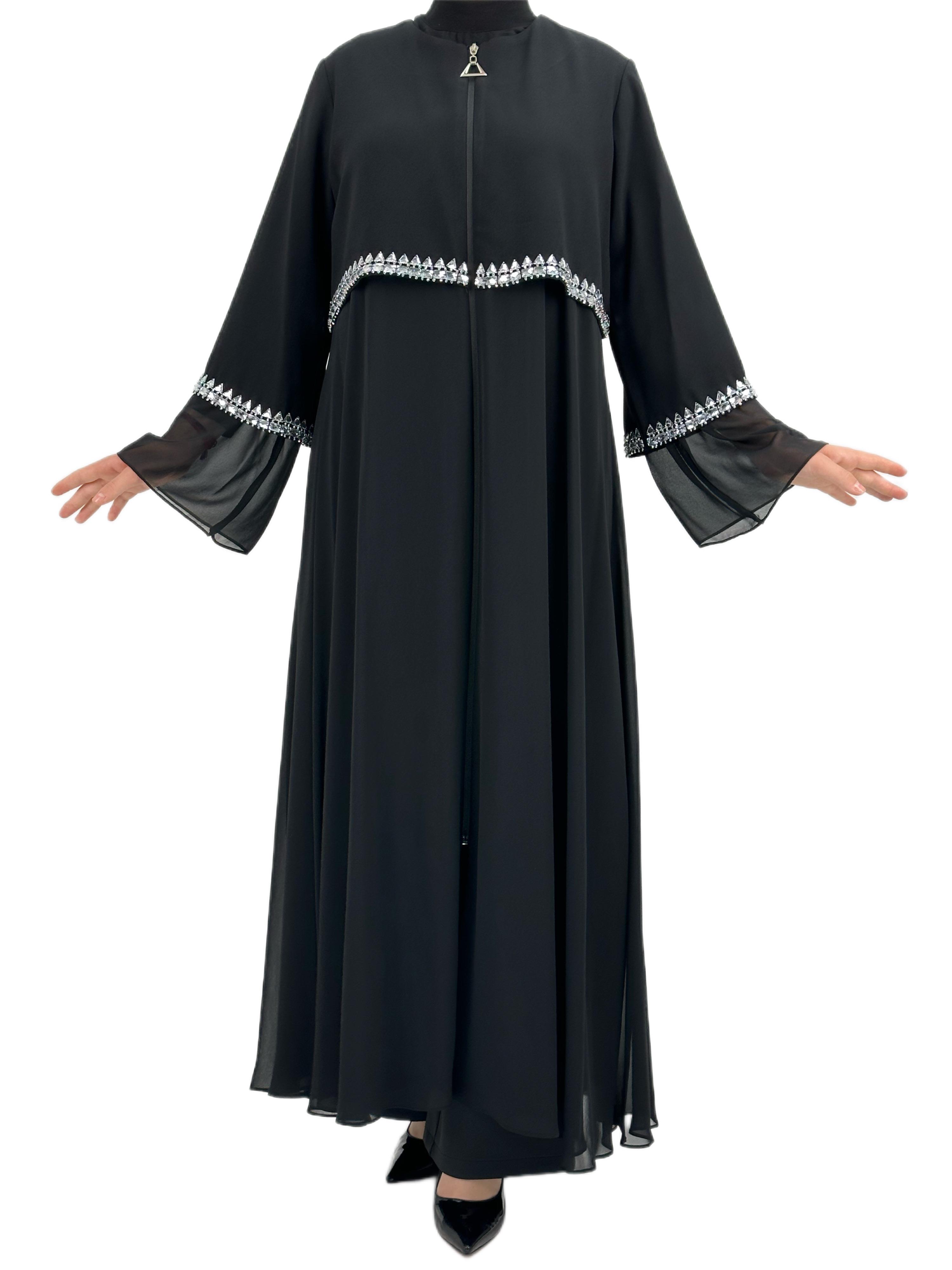 Taşlı Şifon Ferace Siyah OTW36180