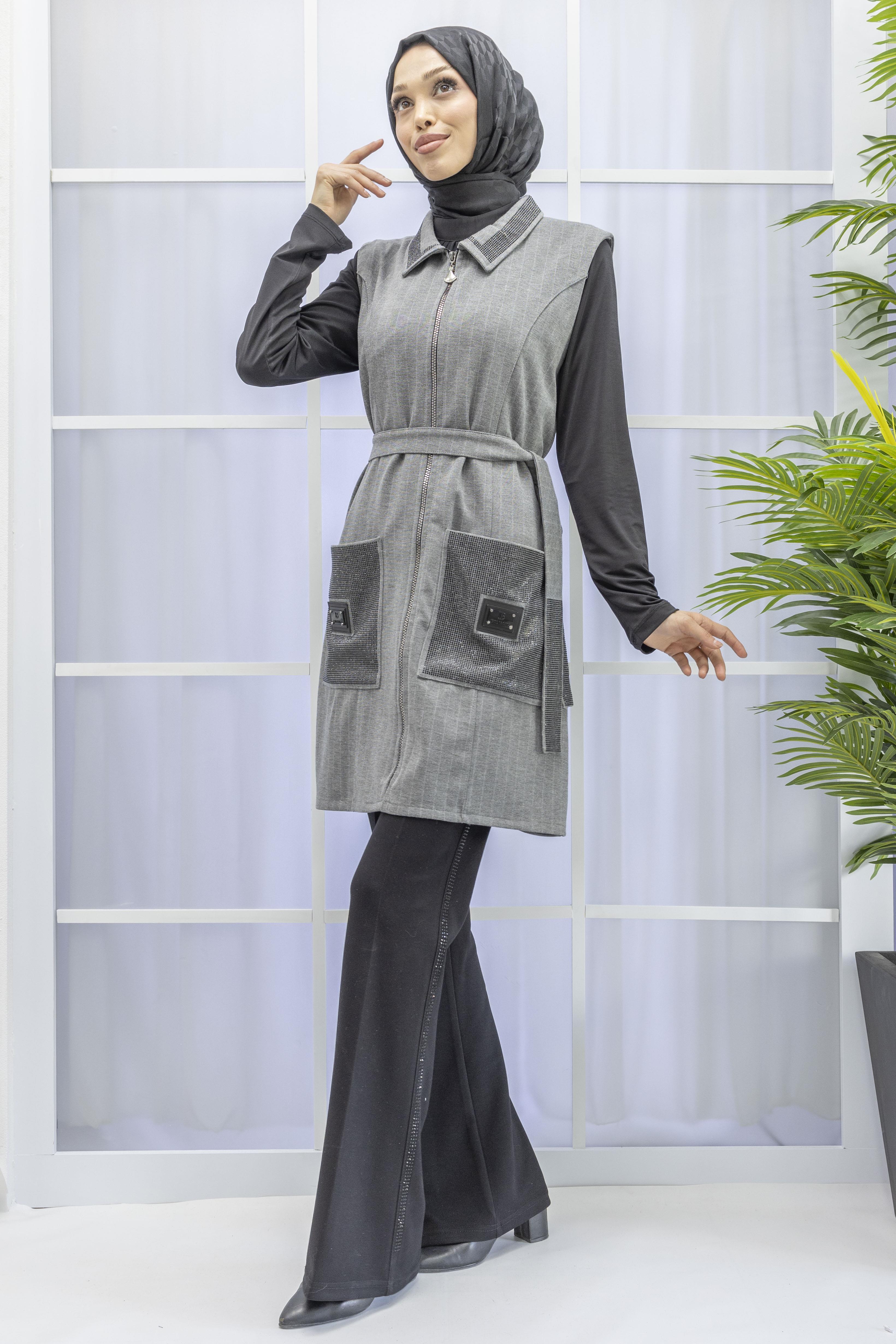 TAŞLI YELEK Gri OTW6192