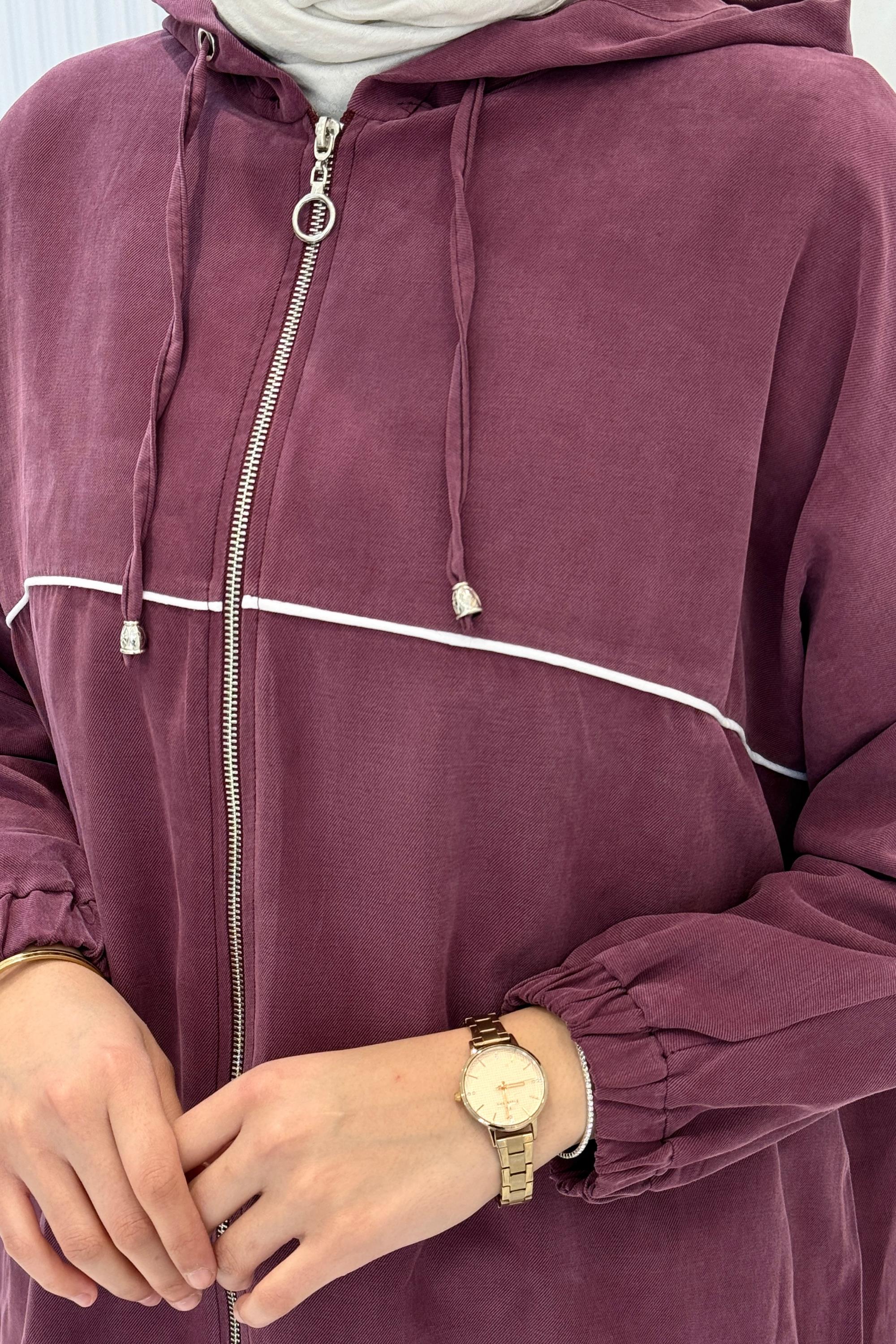Tensel Kumaş Şerit Detaylı Kapüşonlu Takım Fuşya OTW73060